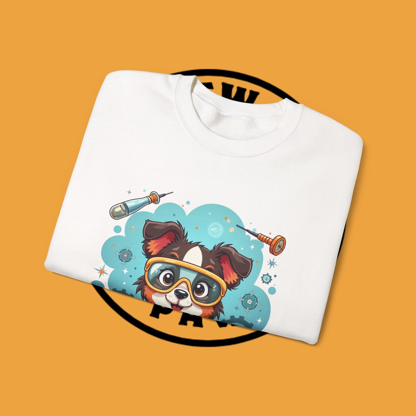 Science Dog Crewneck Sweatshirt - Cute Puppy Scientist with Lab Goggles Design | STEM Lover Gift
