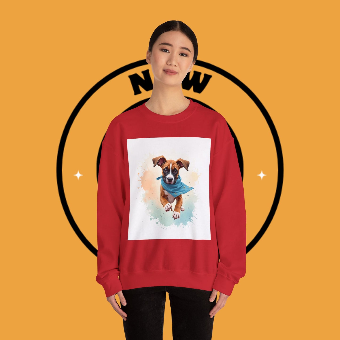 Watercolor Puppy Bandana Crewneck Sweatshirt - Artistic Dog Portrait - Unique Pet Lover Gift