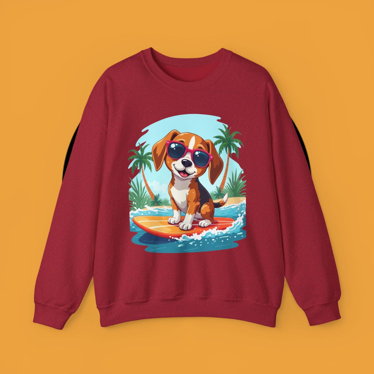 Dog Lover Crewneck Sweatshirt - Beagle surfista - Cool Summer Beagle Surfboard Sweatshirt β Perfect for Beach Vibes!