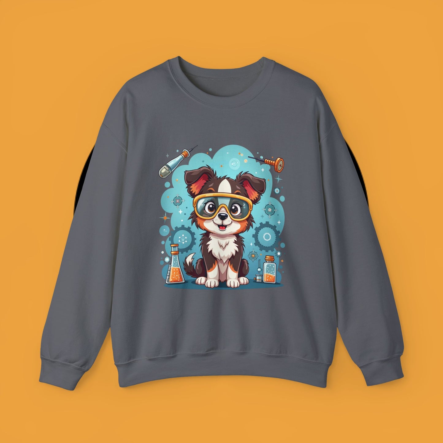 Science Dog Crewneck Sweatshirt - Cute Puppy Scientist with Lab Goggles Design | STEM Lover Gift