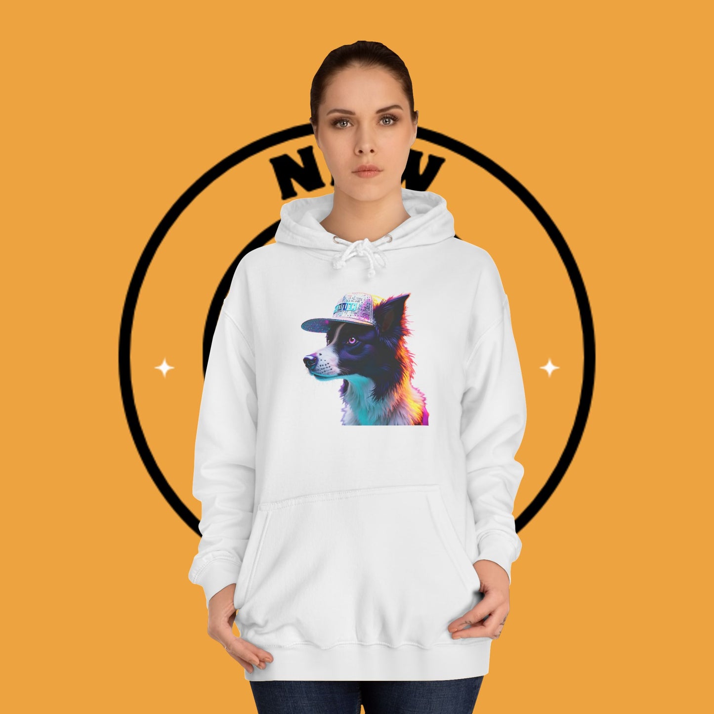 "Neon Rainbow Dog Hoodie - Vibrant Border Collie Street Art Design | Unisex Premium Streetwear"