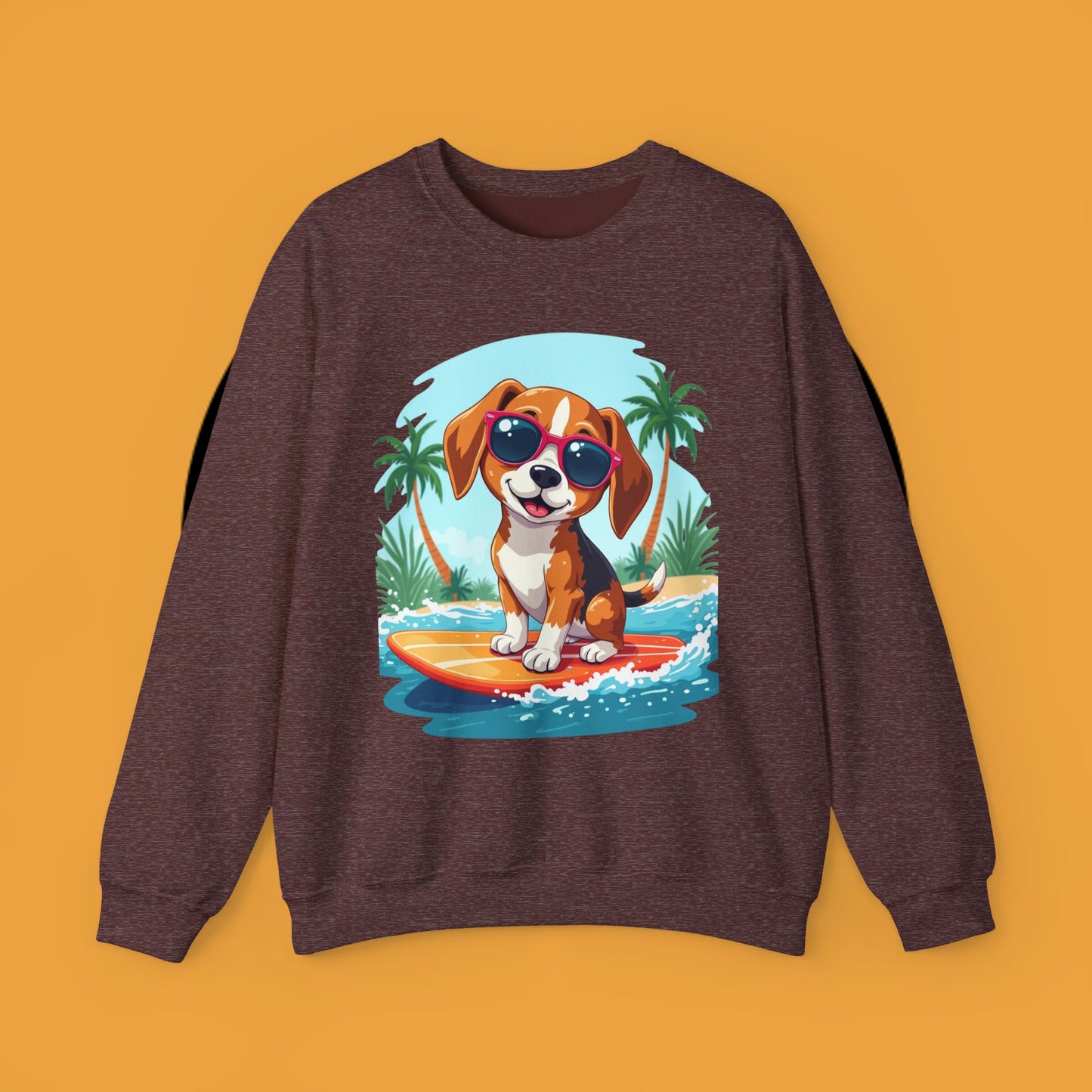 Dog Lover Crewneck Sweatshirt - Beagle surfista - Cool Summer Beagle Surfboard Sweatshirt β Perfect for Beach Vibes!