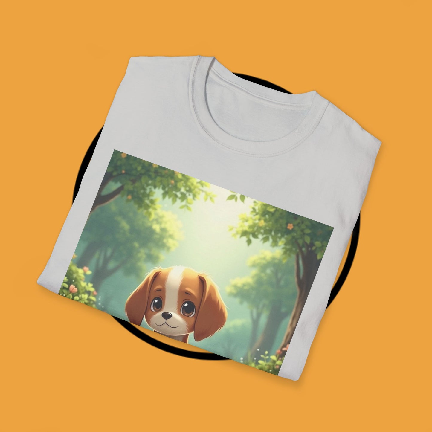 Magical Forest Beagle Puppy T-Shirt - Enchanted Nature Scene with Adorable Dog Design