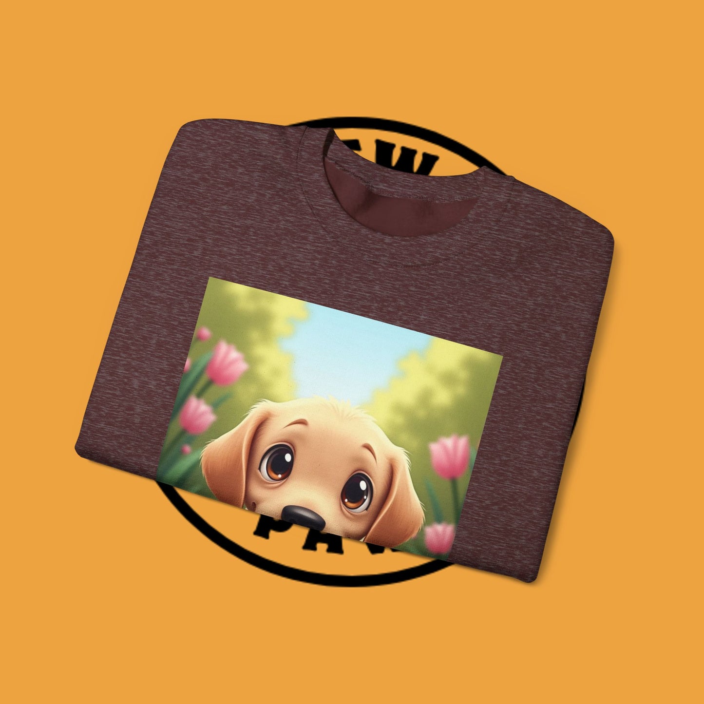 Adorable Golden Retriever Puppy in a Garden with Flowers - Cute Puppy Photo kawaii style