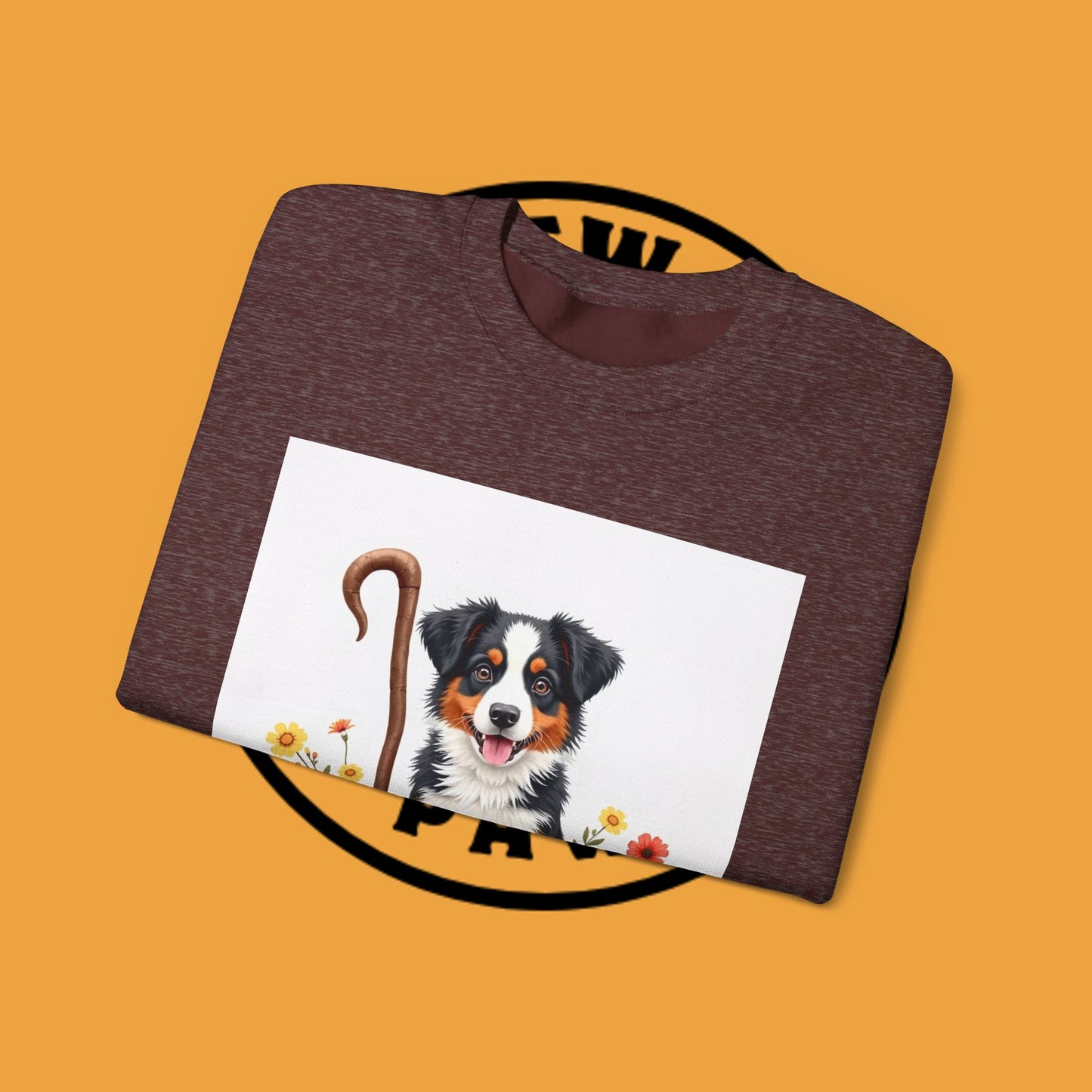 Border Collie Puppy Shepherd's Crook Crewneck Sweatshirt - Pastoral Dog Art | Farm Life Gift