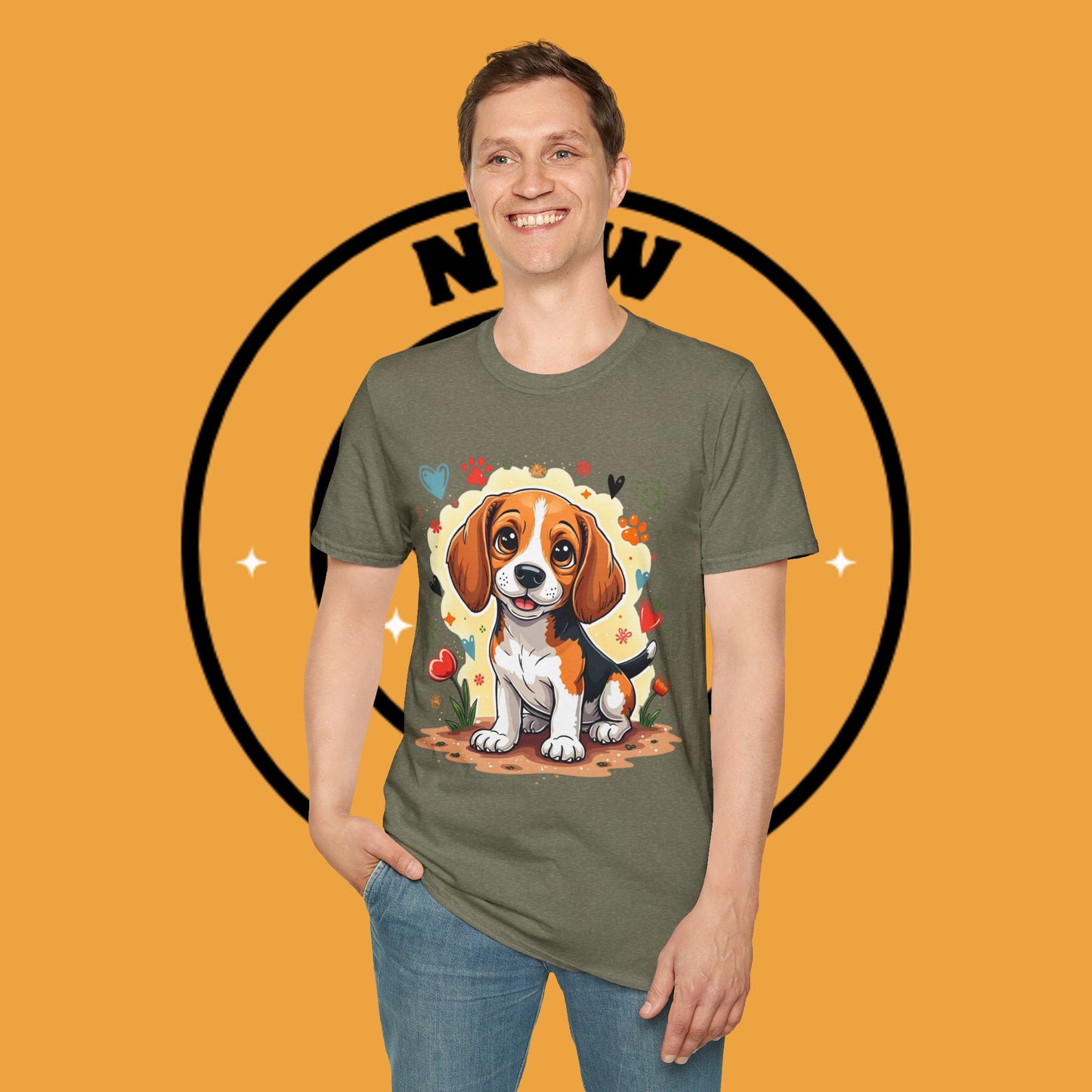 Adorable Beagle Puppy with Hearts & Paws T-Shirt - Cute Dog Love Design Graphic Tee