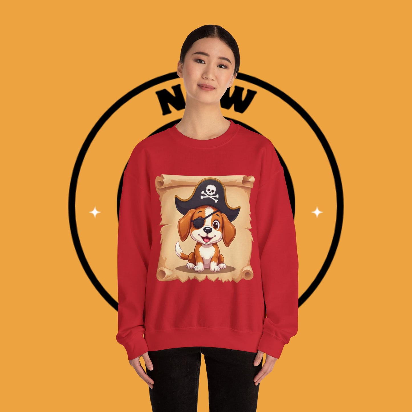 Pirate Dog Crewneck Sweatshirt - Buccaneer Beagle Design with Patch and Hat