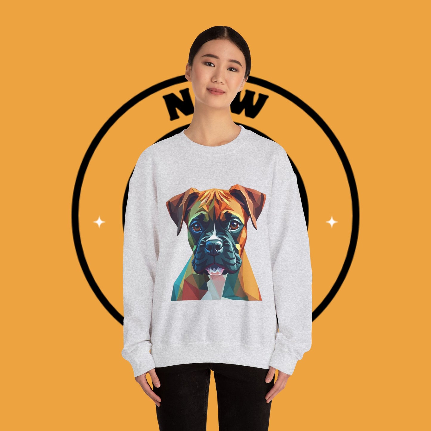 Geometric Boxer Dog Crewneck Sweatshirt - Polygon Art Pet Portrait - Modern Design Lover Gift