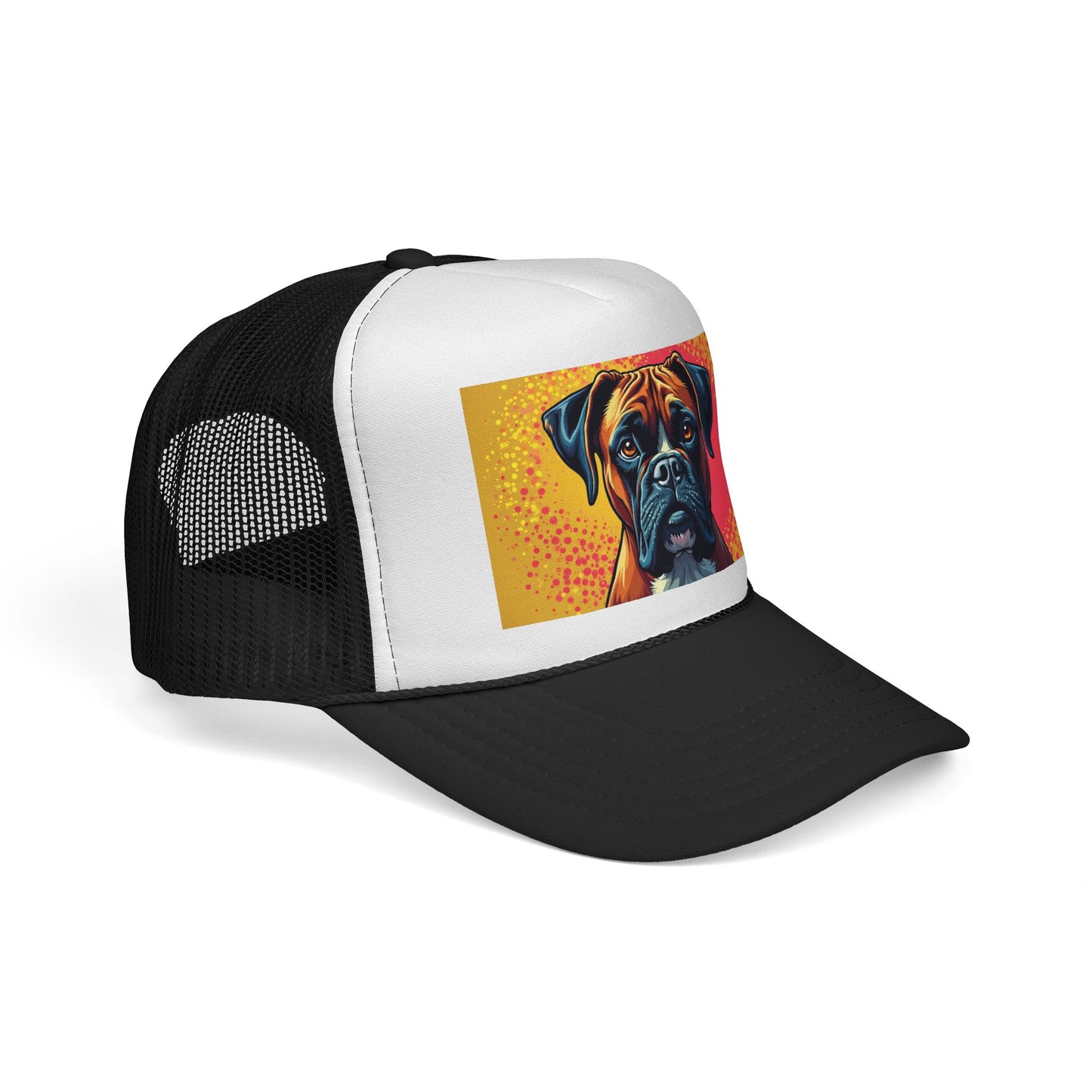 "Pop Art Boxer Dog Trucker Cap - Vibrant Colorful Design | Artistic Snapback Hat | Retro Street Style Baseball Cap for Dog Lovers"