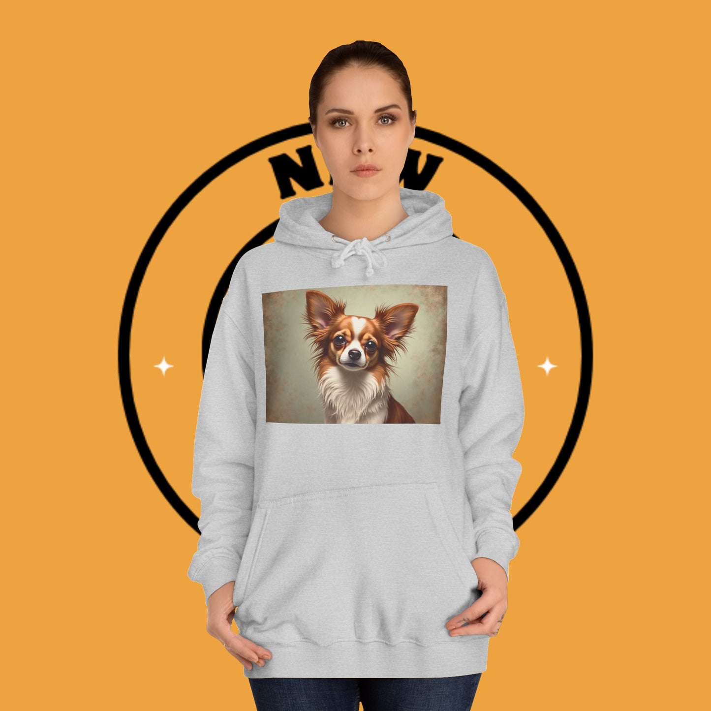 "Long Haired Chihuahua Portrait Hoodie | Elegant Pet Art | Classic Dog Painting Style | Beautiful Chihuahua Gift"