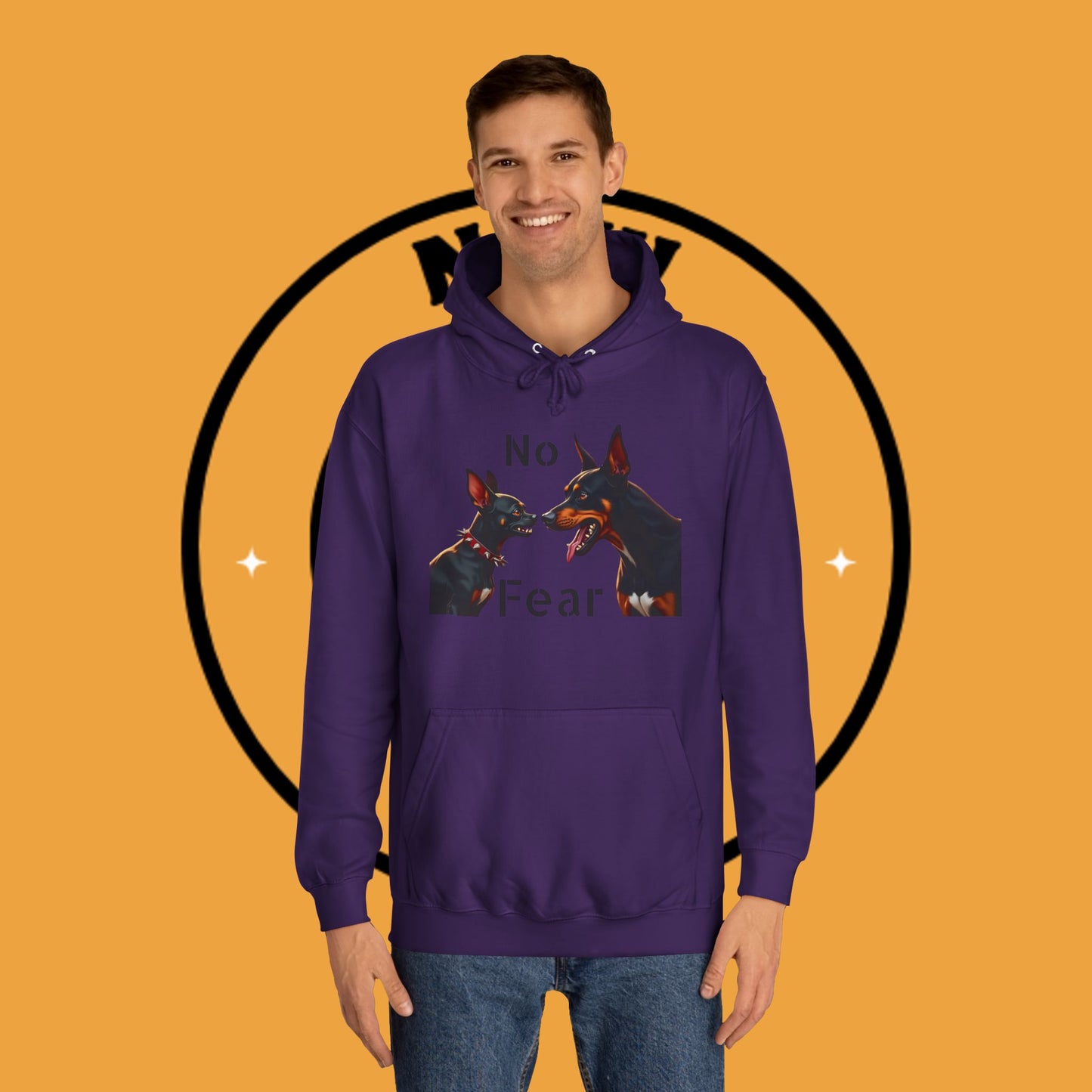 "Fearless Chihuahua vs Doberman Hoodie | Small Dog Big Attitude | David Goliath Pet Art | Brave Little Dog Gift"