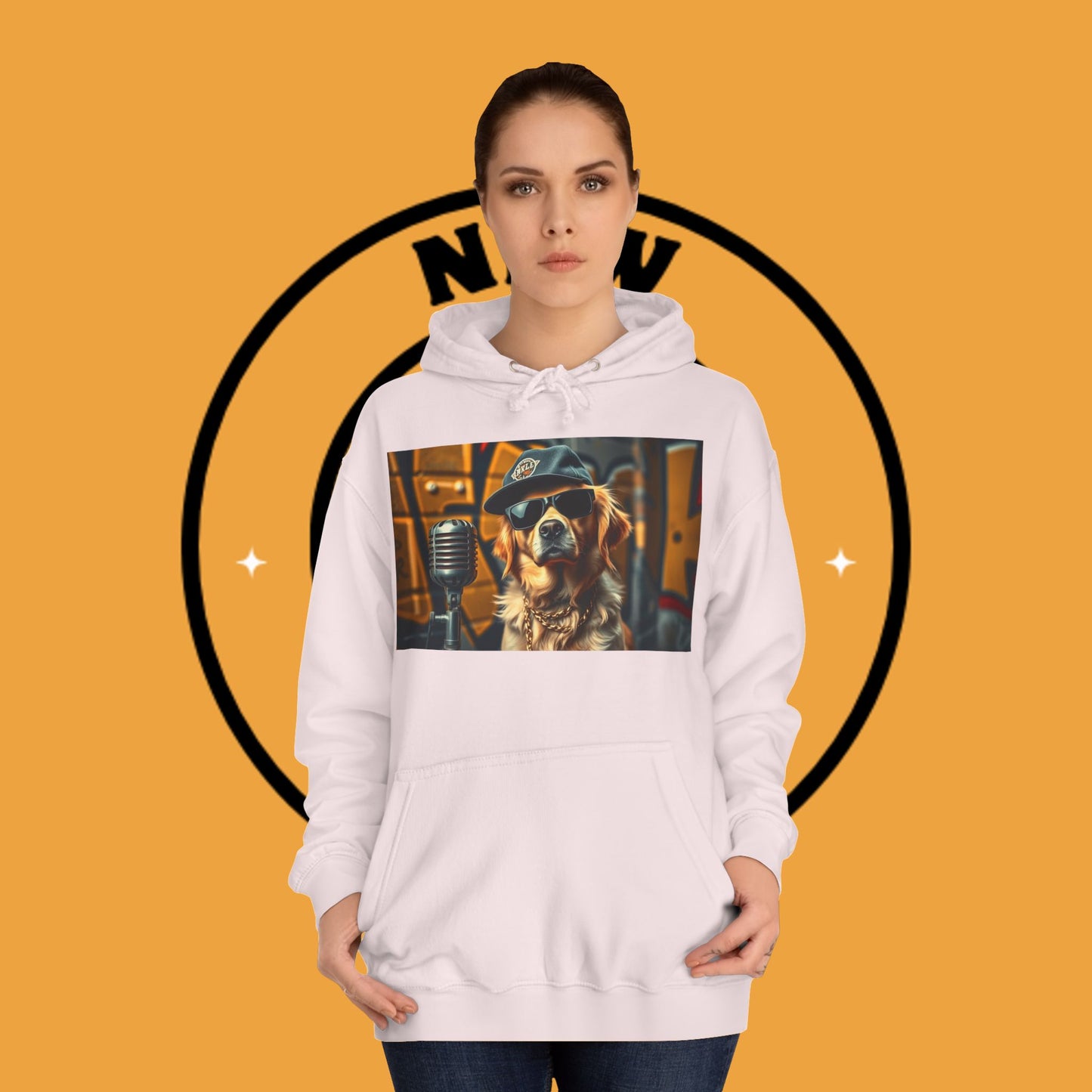 Hip Hop Hound - Cool Dog Rapper with Microphone - Rapper Dog Hoodie: Street Style Icon with Retro Vibes - Unisex Hoodie