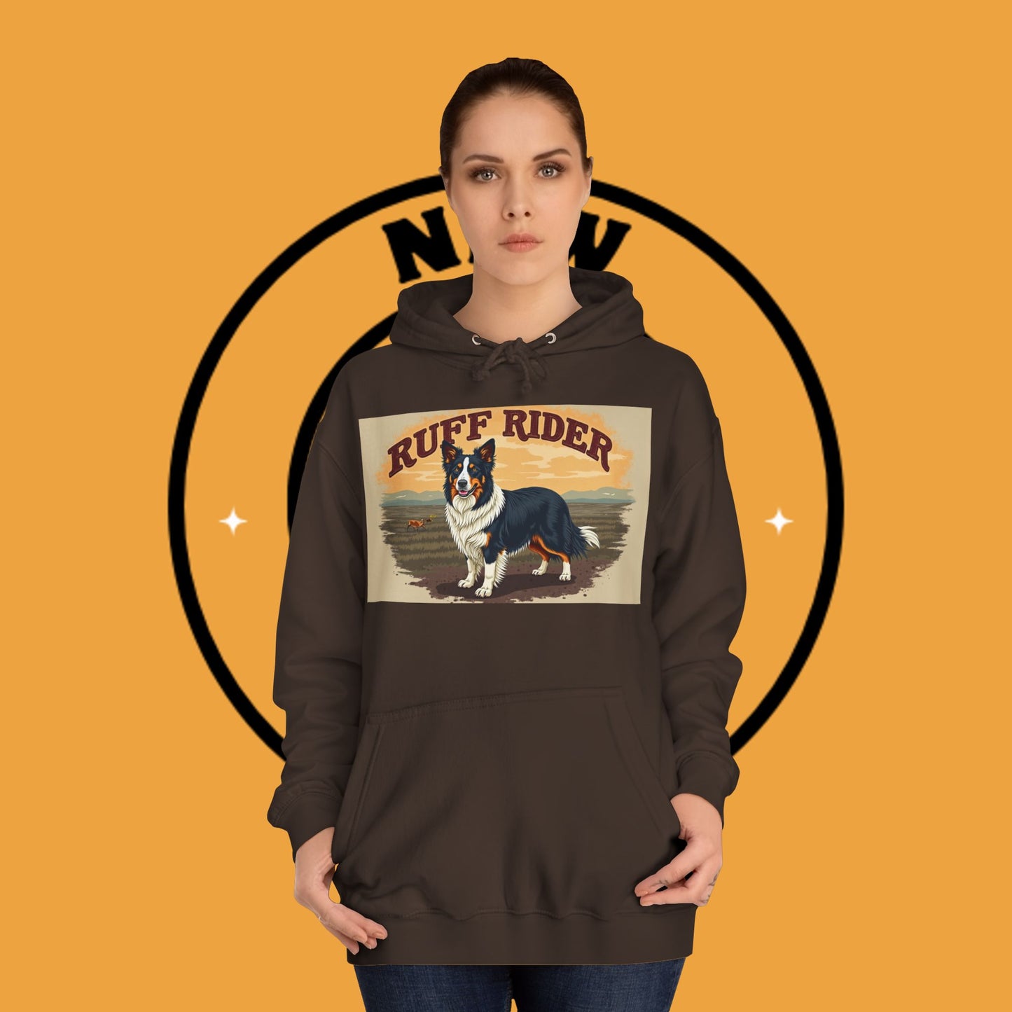 "Ruff Rider Border Collie Hoodie - Vintage Western Dog Lover Sweatshirt | Premium Quality Comfort Wear"