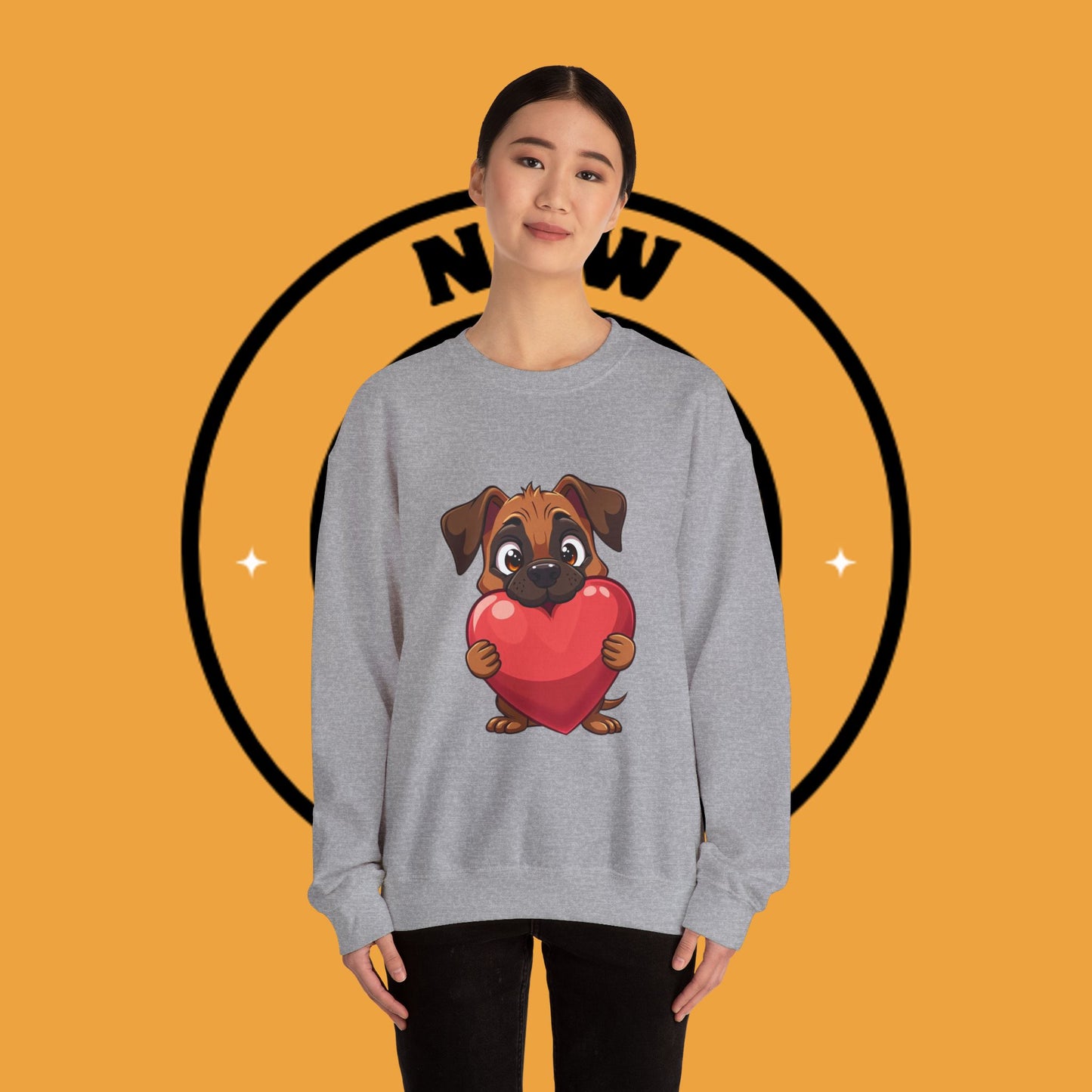Adorable Puppy Love Heart Crewneck Sweatshirt - Perfect Gift for Dog Lovers