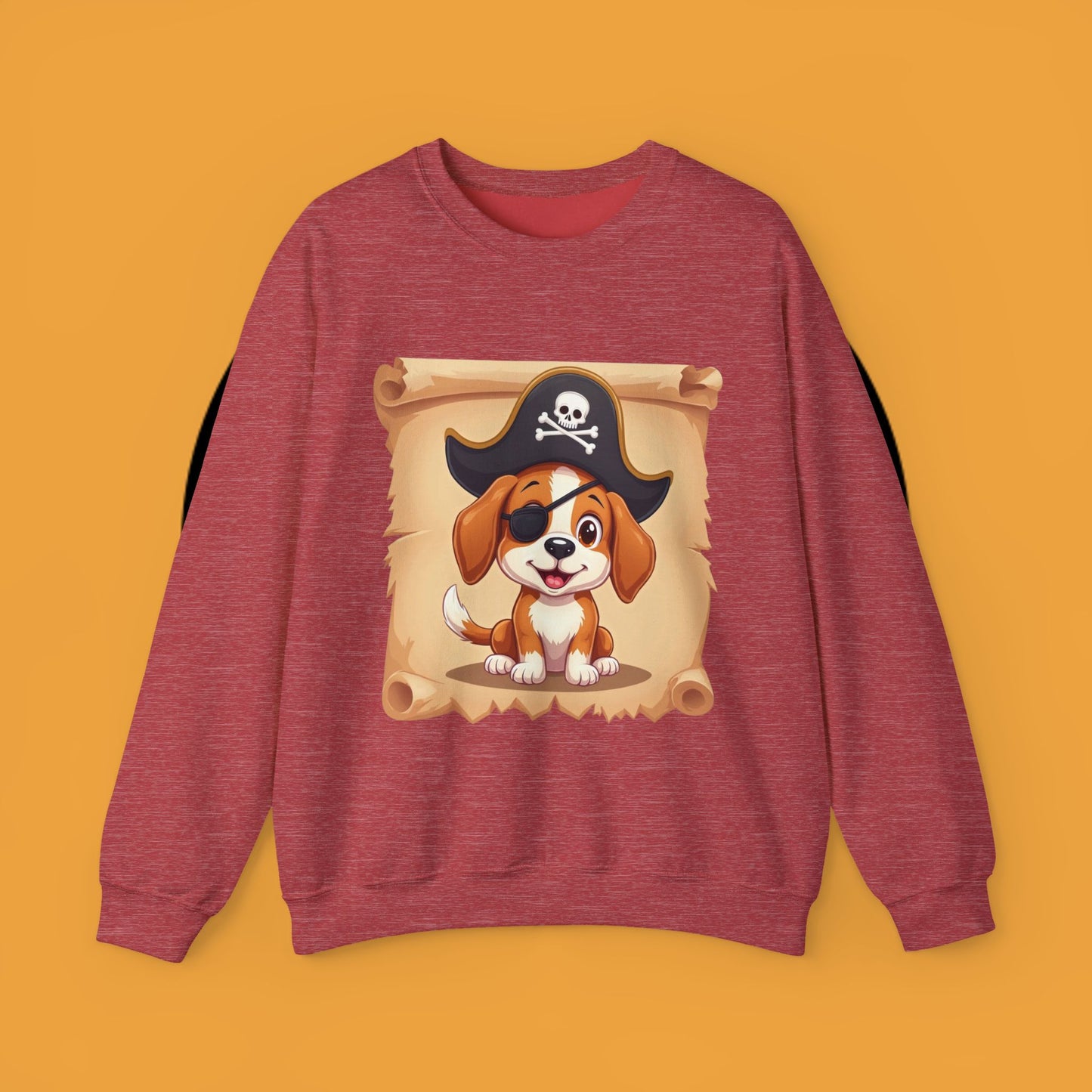 Pirate Dog Crewneck Sweatshirt - Buccaneer Beagle Design with Patch and Hat