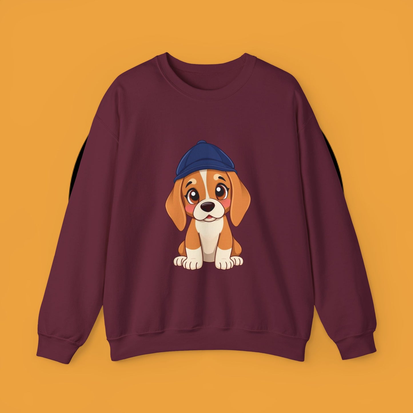 Beagle Puppy Crewneck Sweatshirt with Hat - Adorable Kawaii Dog Design