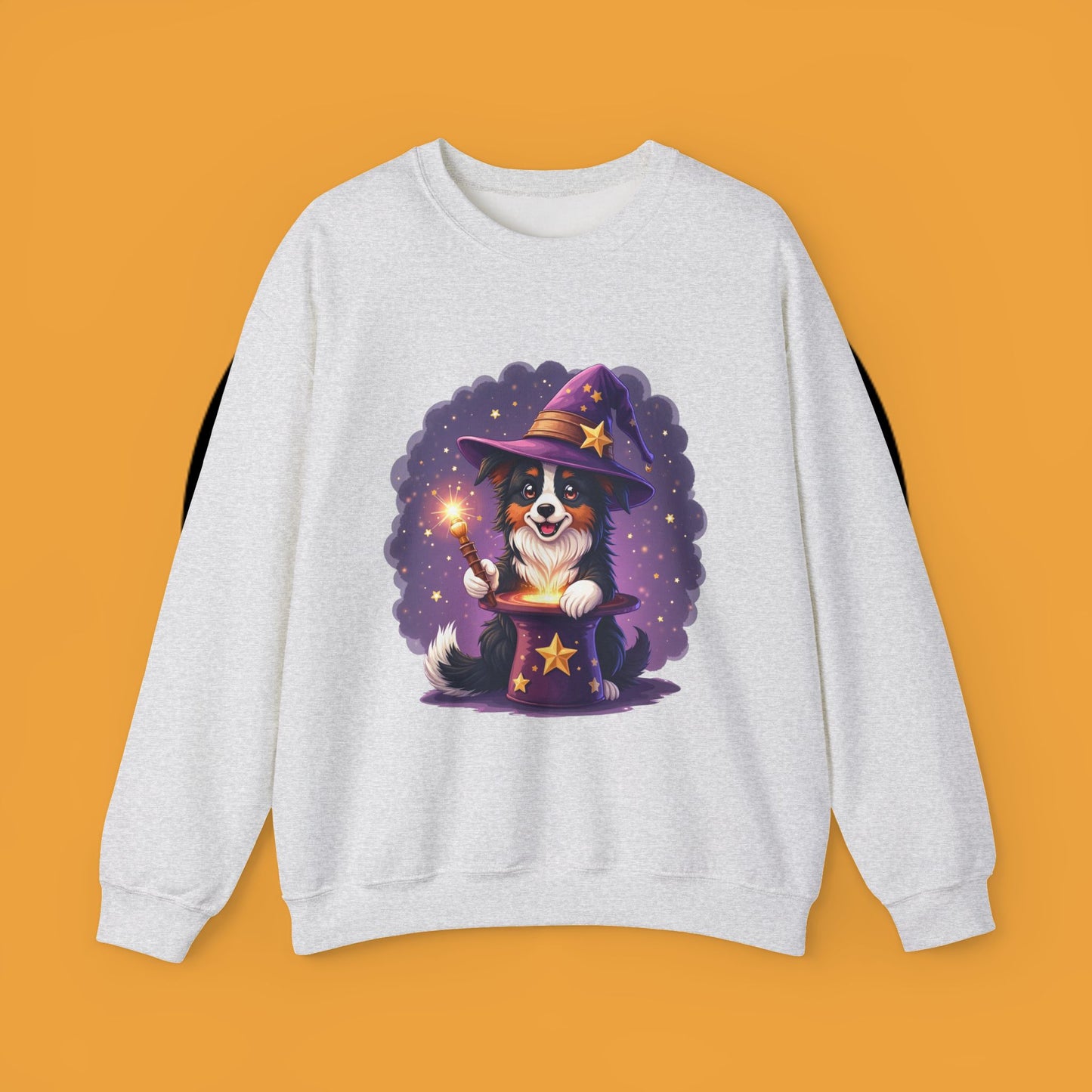 Magical Wizard Dog Crewneck Sweatshirt - Adorable Puppy Magician with Hat & Wand | Fantasy Pet Lover Gift Tee