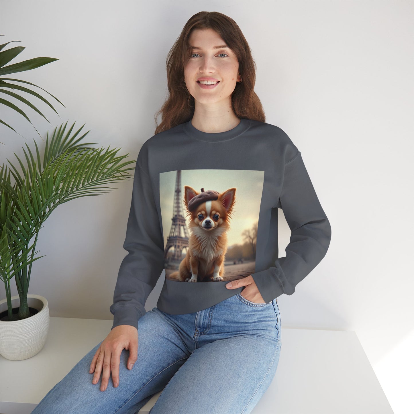 Parisian Chihuahua Beret Sweatshirt | French Dog Eiffel Tower Design | Travel Lover Gift