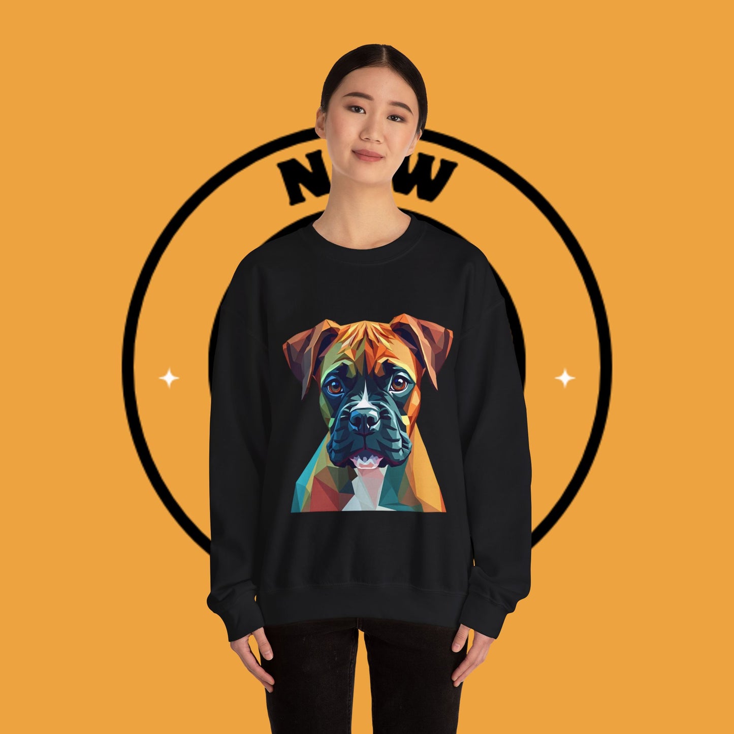 Geometric Boxer Dog Crewneck Sweatshirt - Polygon Art Pet Portrait - Modern Design Lover Gift
