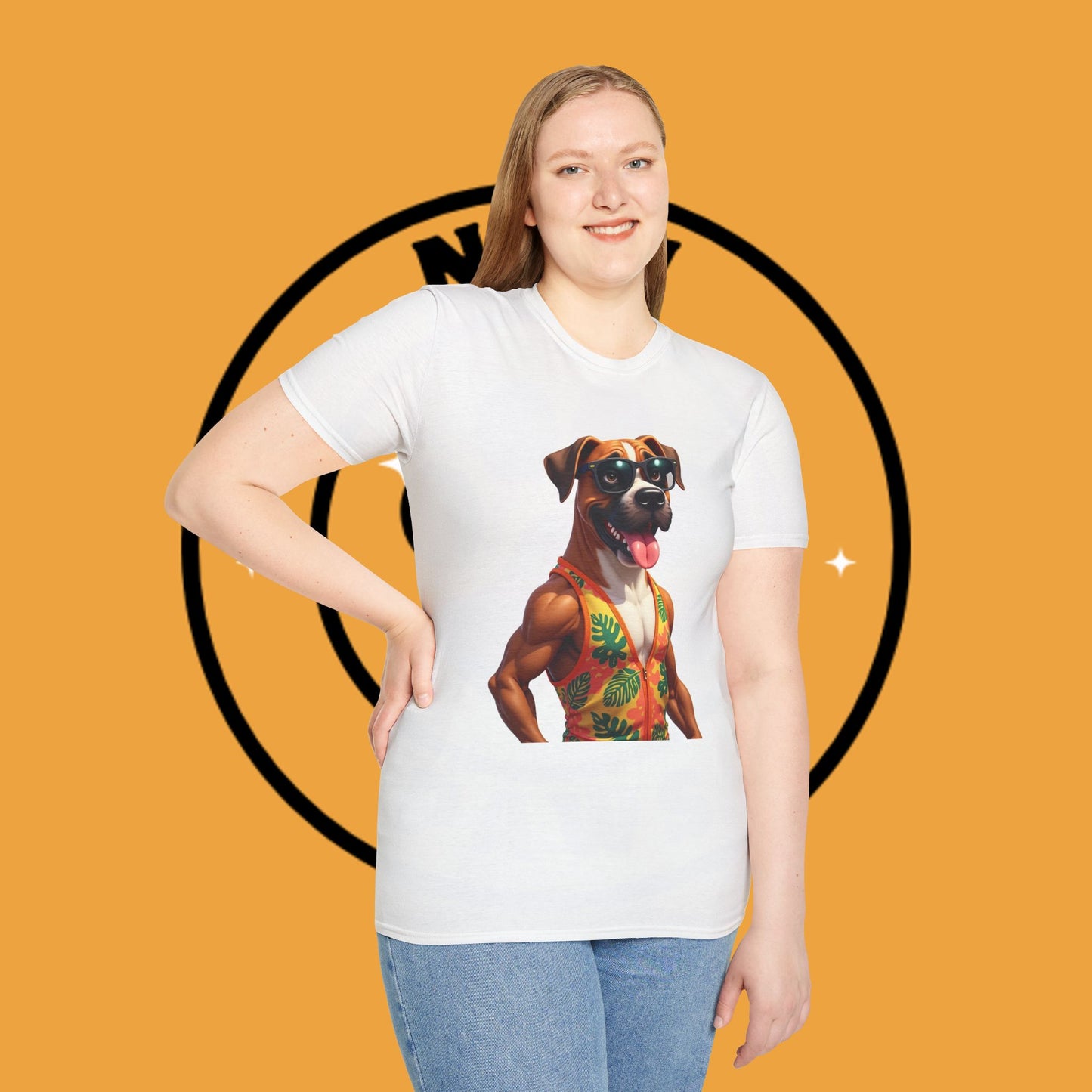 "Buff Beach Boxer" Summer Vacation T-Shirt / Buff Boxer Dog T-Shirt - Funny Muscular Beach Dog Tee