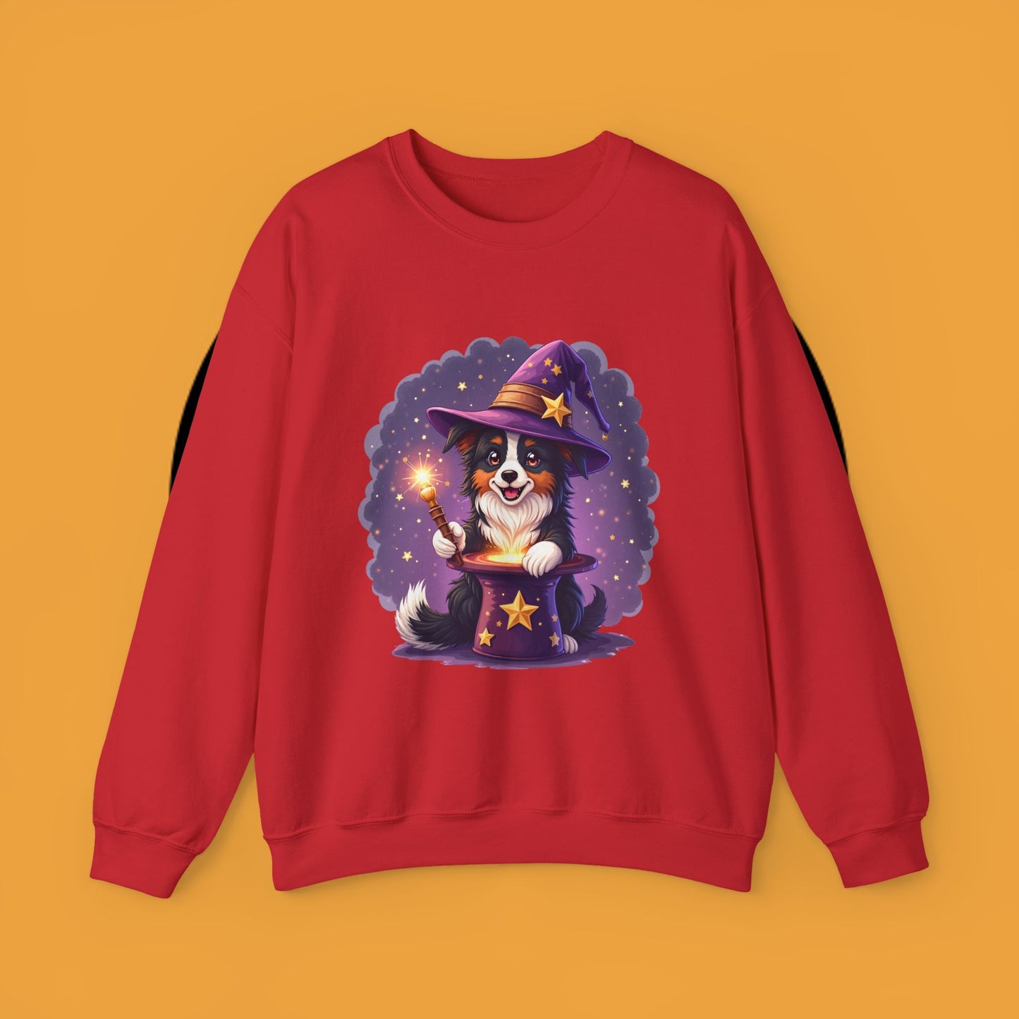 Magical Wizard Dog Crewneck Sweatshirt - Adorable Puppy Magician with Hat & Wand | Fantasy Pet Lover Gift Tee
