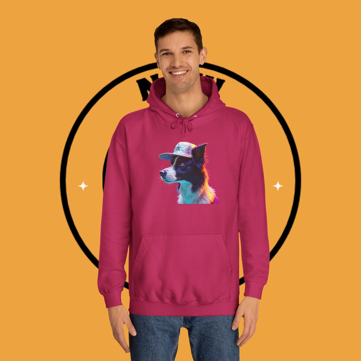 "Neon Rainbow Dog Hoodie - Vibrant Border Collie Street Art Design | Unisex Premium Streetwear"