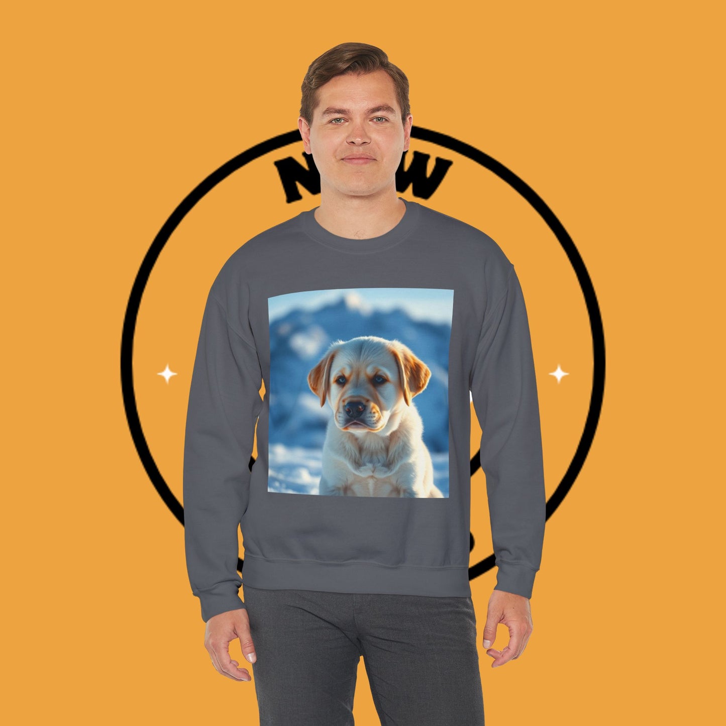 Crewneck Sweatshirt - Cute Labrador Puppy with Blue Eyes - Adorable Dog Portrait in Snow