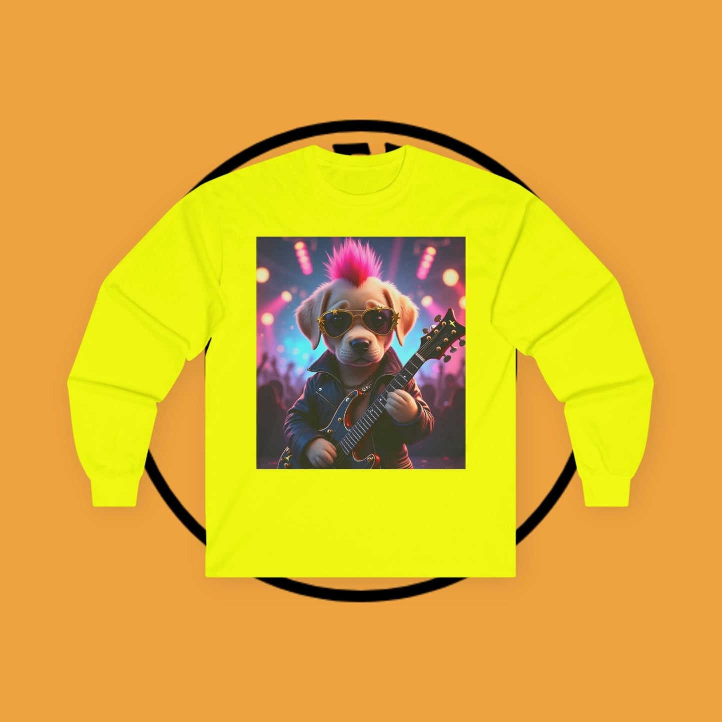 Long Sleeve T-Shirt - Punk Puppy with Electric Guitar - Design for Music Lovers Rockin' - Dog with Electric Guitar and Pink Mohawk - 🎸🐾