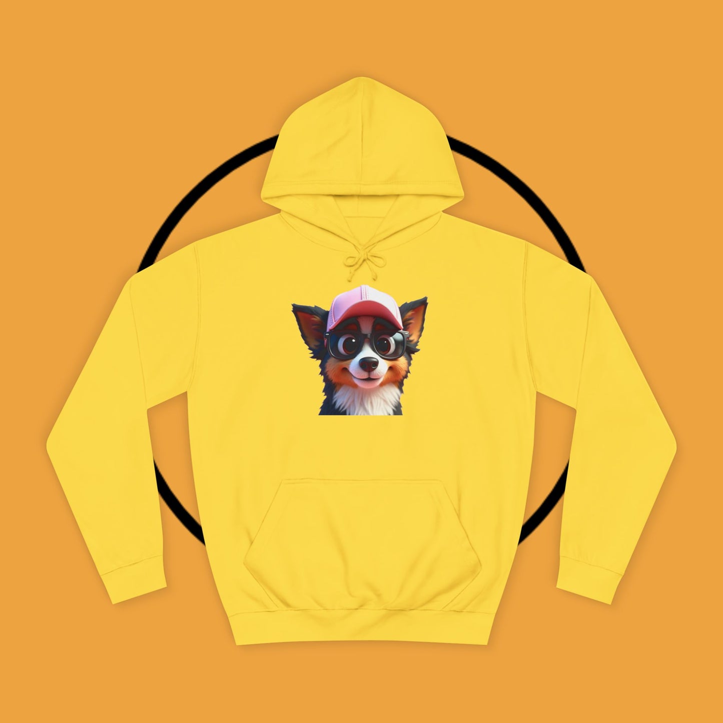 "Hipster Border Collie Puppy with Glasses & Cap Hoodie - Cute Trendy Dog Sweatshirt | Fun Design"
