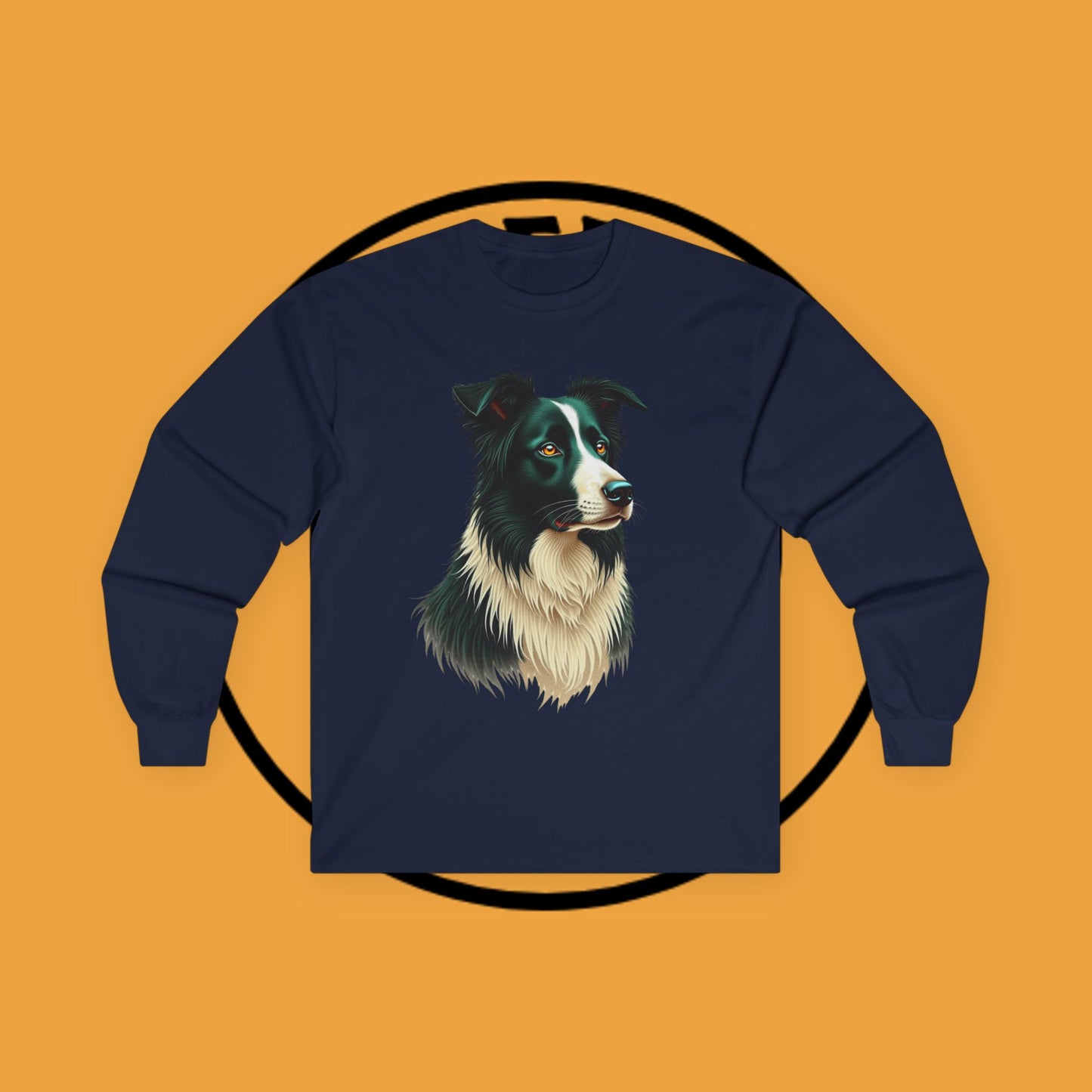 "Majestic Border Collie Portrait Long Sleeve Tee - Realistic Dog Art Shirt - Premium Canine Breed Apparel"