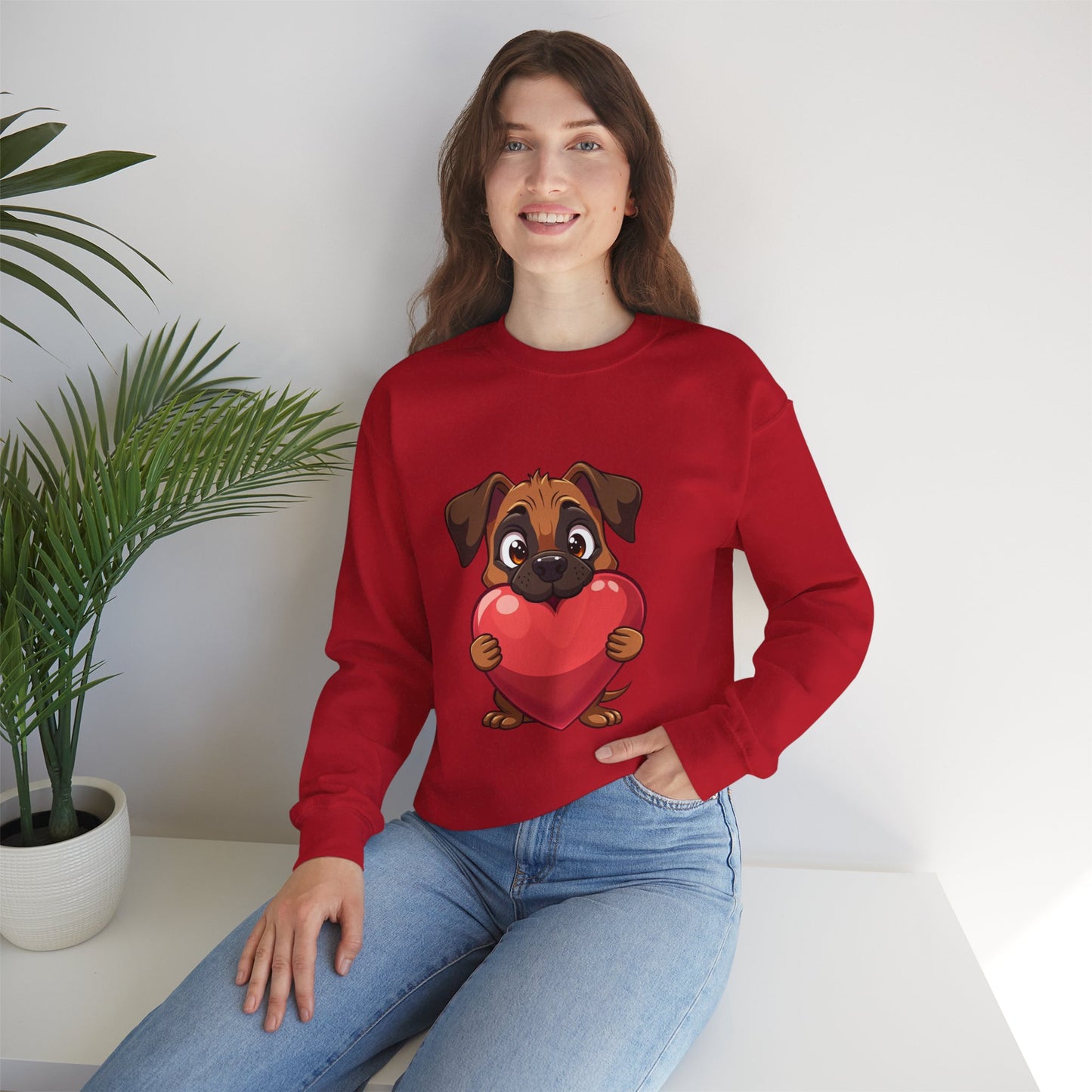 Adorable Puppy Love Heart Crewneck Sweatshirt - Perfect Gift for Dog Lovers