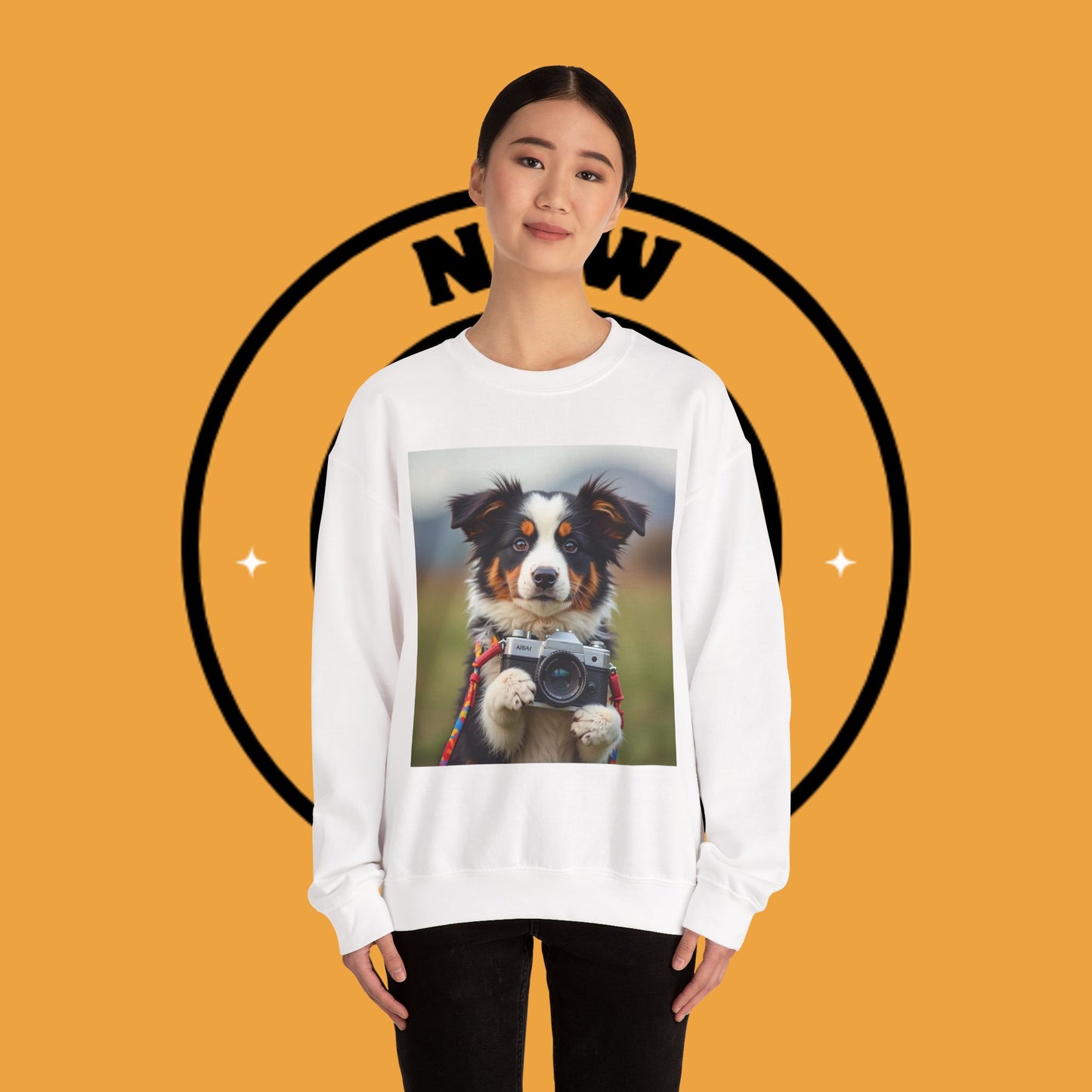 Photographer Dog Crewneck Sweatshirt - Cute Puppy with Vintage Camera Design | Photography Lover Gift