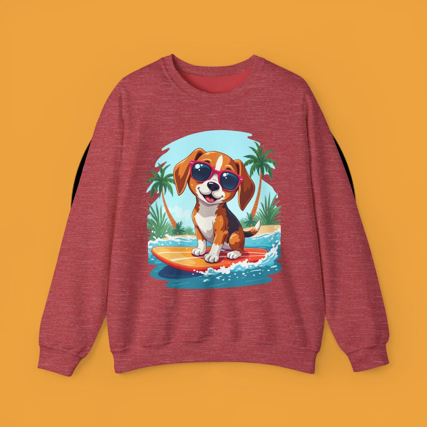Dog Lover Crewneck Sweatshirt - Beagle surfista - Cool Summer Beagle Surfboard Sweatshirt β Perfect for Beach Vibes!
