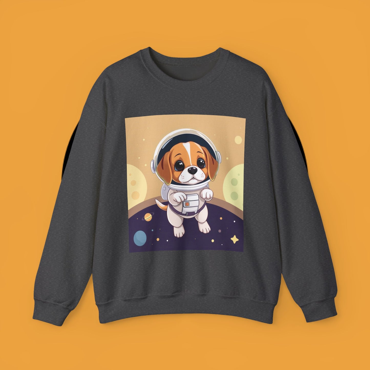 Astronaut Dog Crewneck Sweatshirt - Space Beagle Design with Helmet and Planets