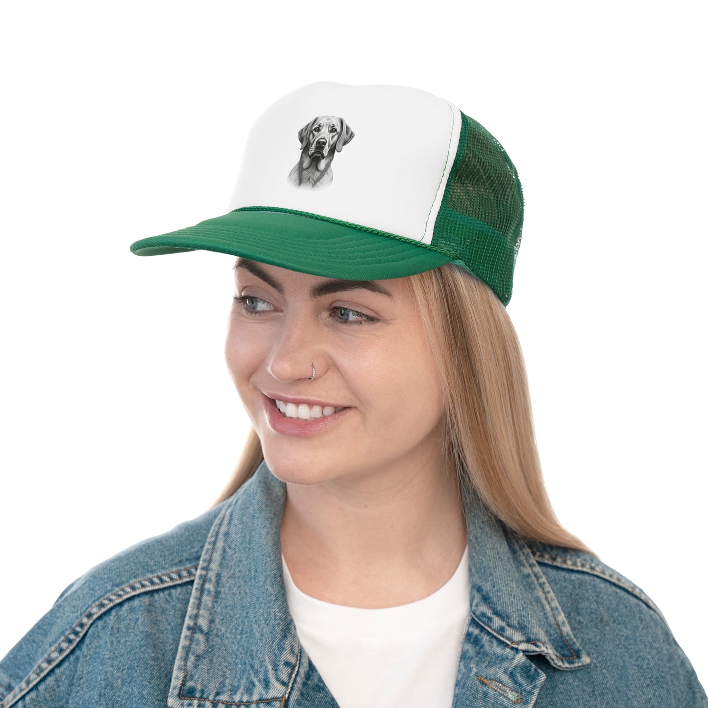 Hyperrealistic Labrador Trucker Cap - Professional Black White Portrait - Unisex Artistic Cap