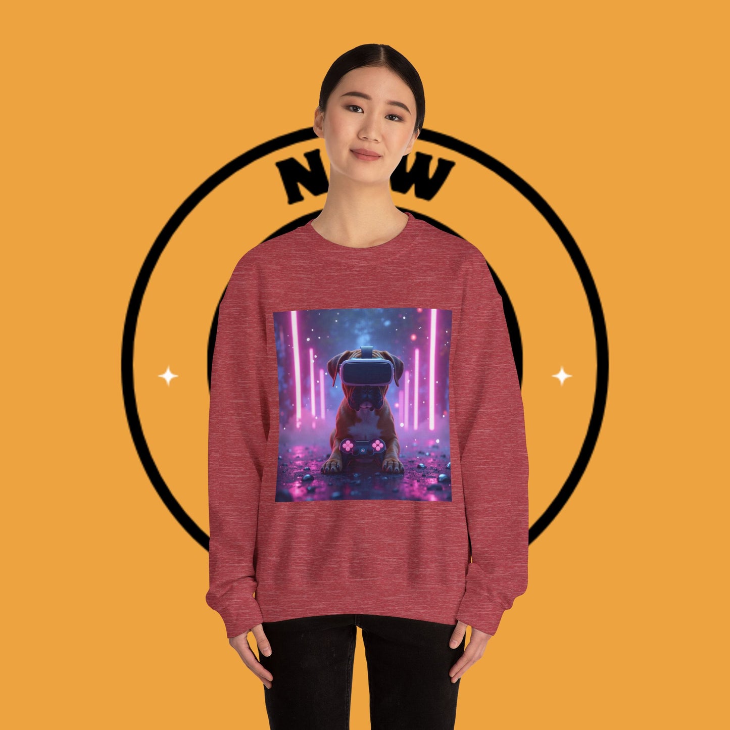 VR Gaming Boxer Dog Crewneck Sweatshirt | Funny Gamer Gift | Virtual Reality Puppy Design