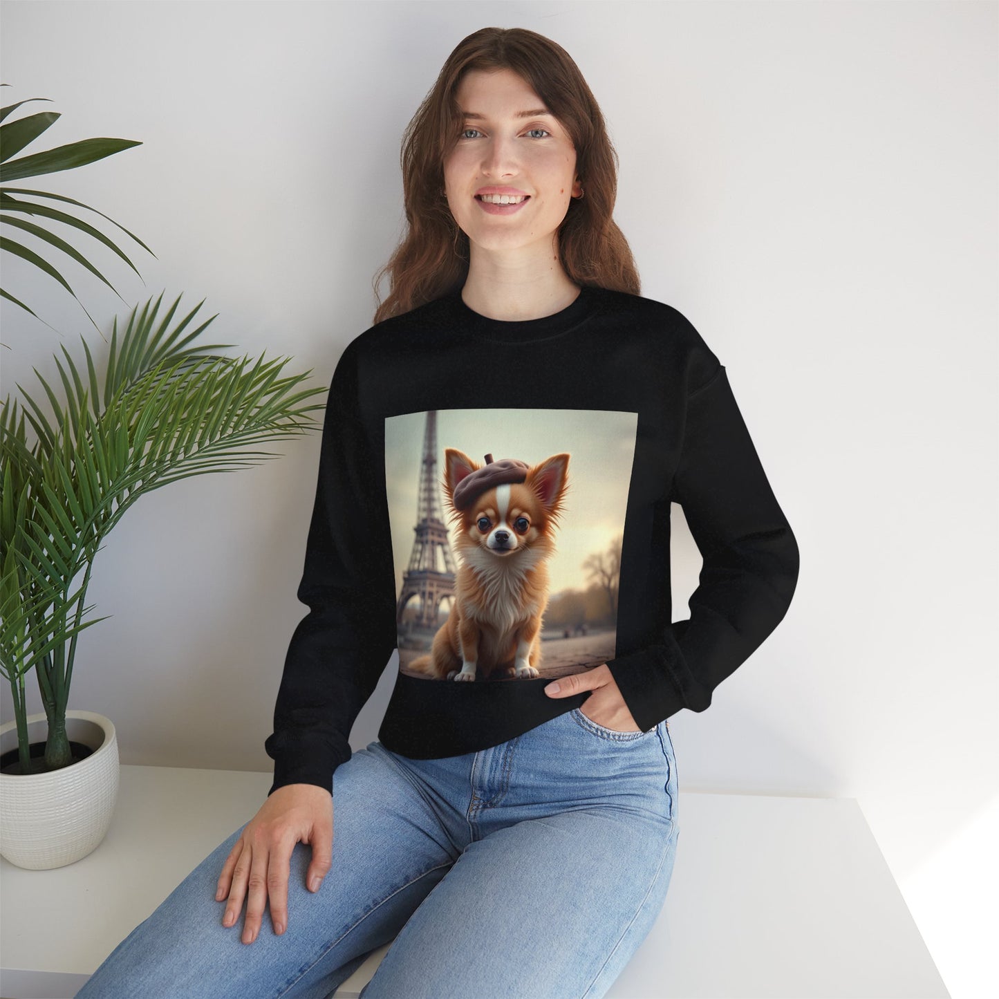 Parisian Chihuahua Beret Sweatshirt | French Dog Eiffel Tower Design | Travel Lover Gift