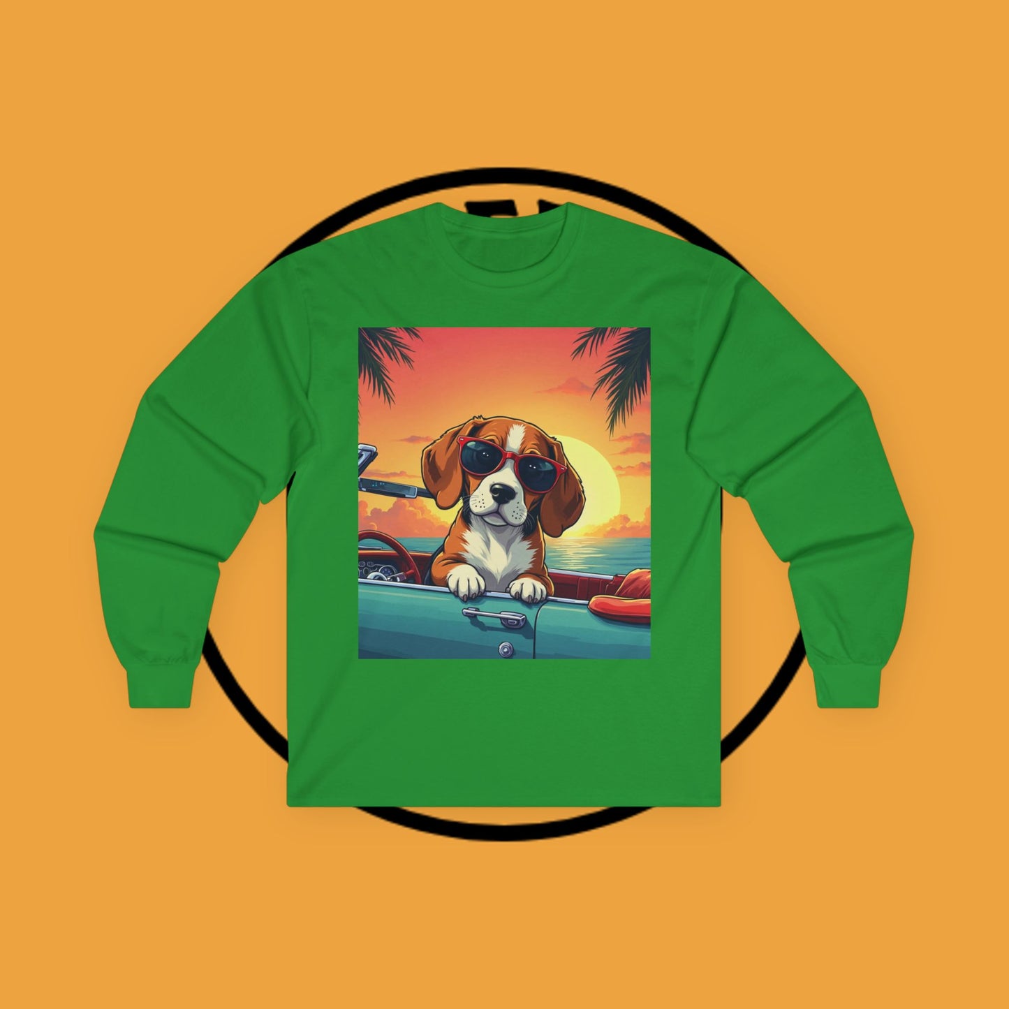 Cool Beagle Dog Sunglasses Vintage Car Long Sleeve Beach Tee
