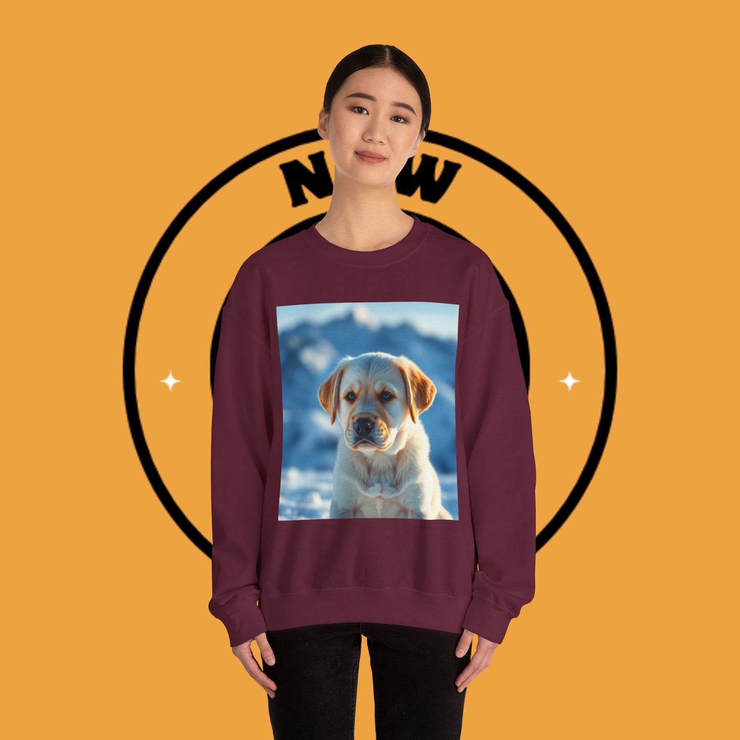 Crewneck Sweatshirt - Cute Labrador Puppy with Blue Eyes - Adorable Dog Portrait in Snow