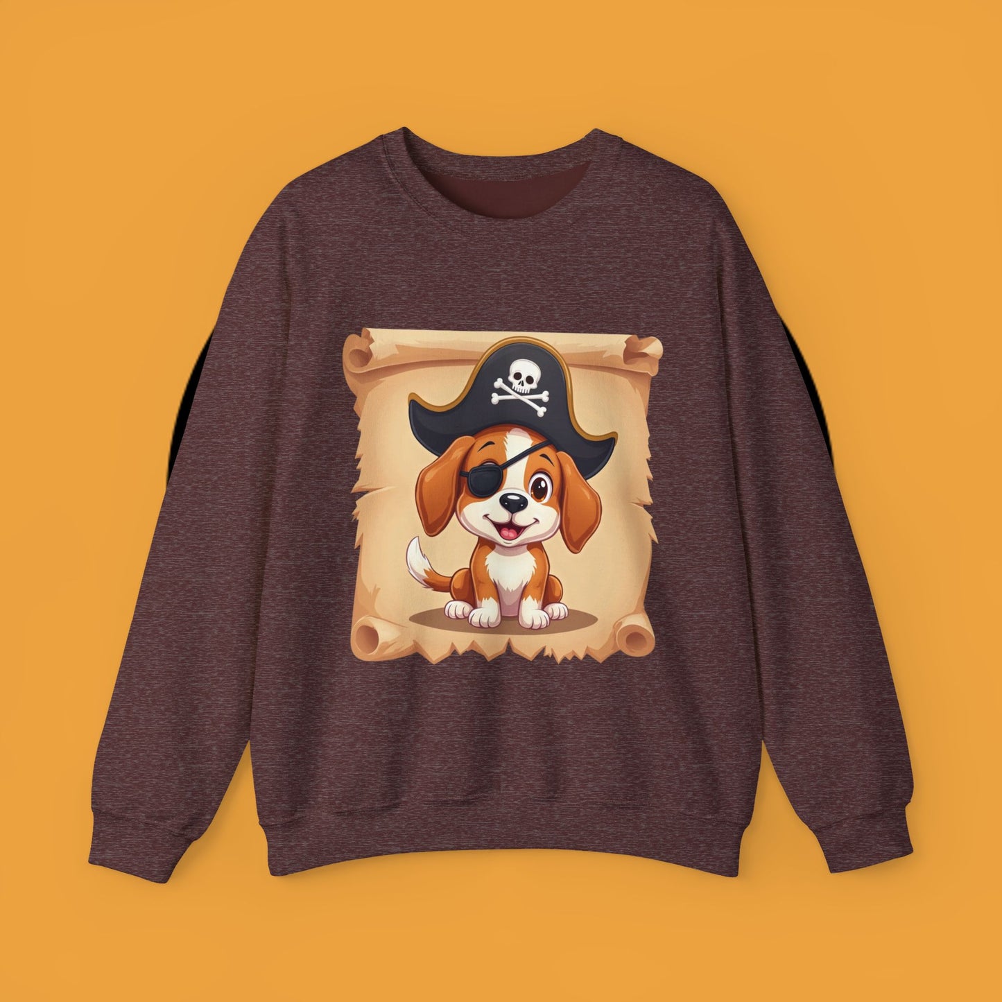 Pirate Dog Crewneck Sweatshirt - Buccaneer Beagle Design with Patch and Hat
