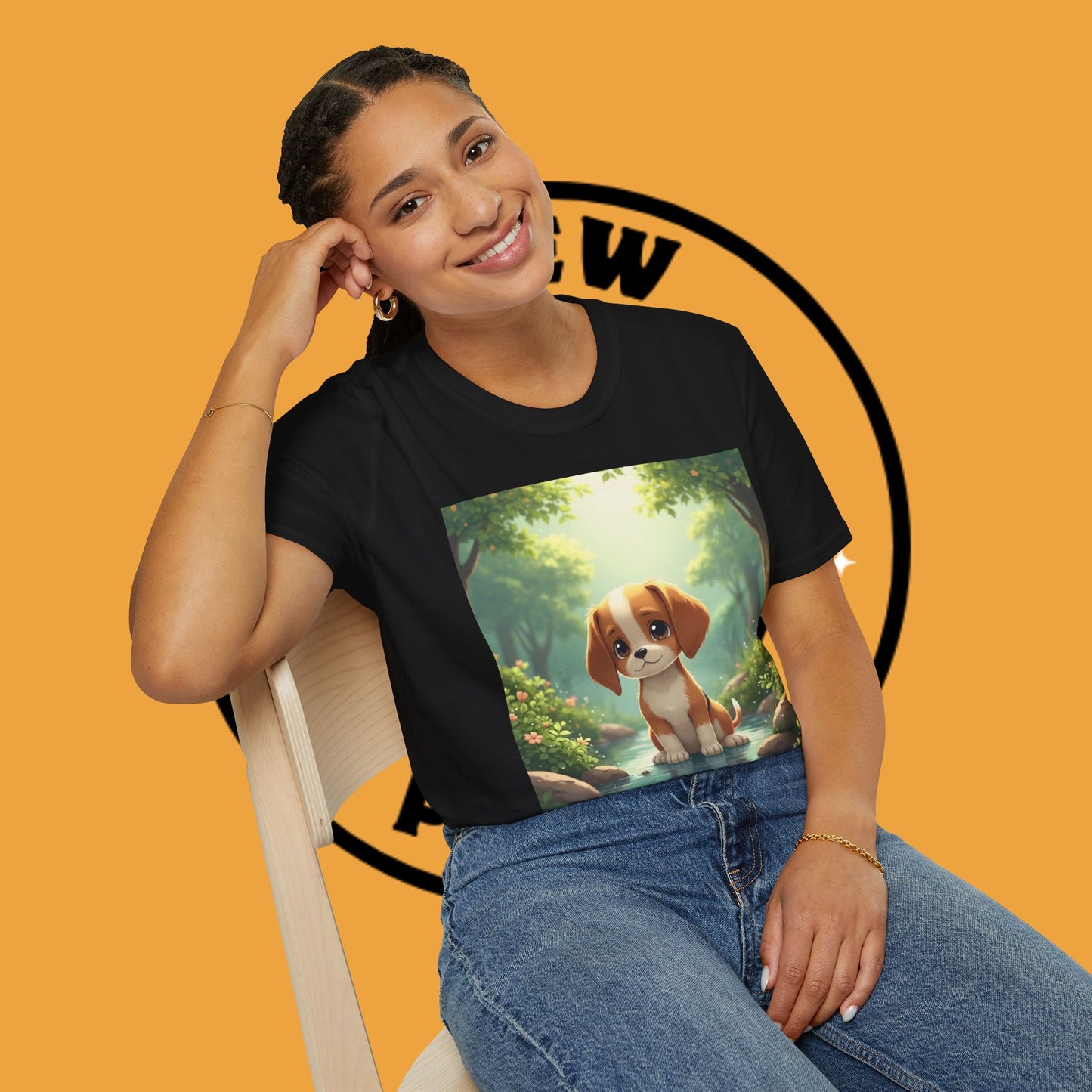 Magical Forest Beagle Puppy T-Shirt - Enchanted Nature Scene with Adorable Dog Design