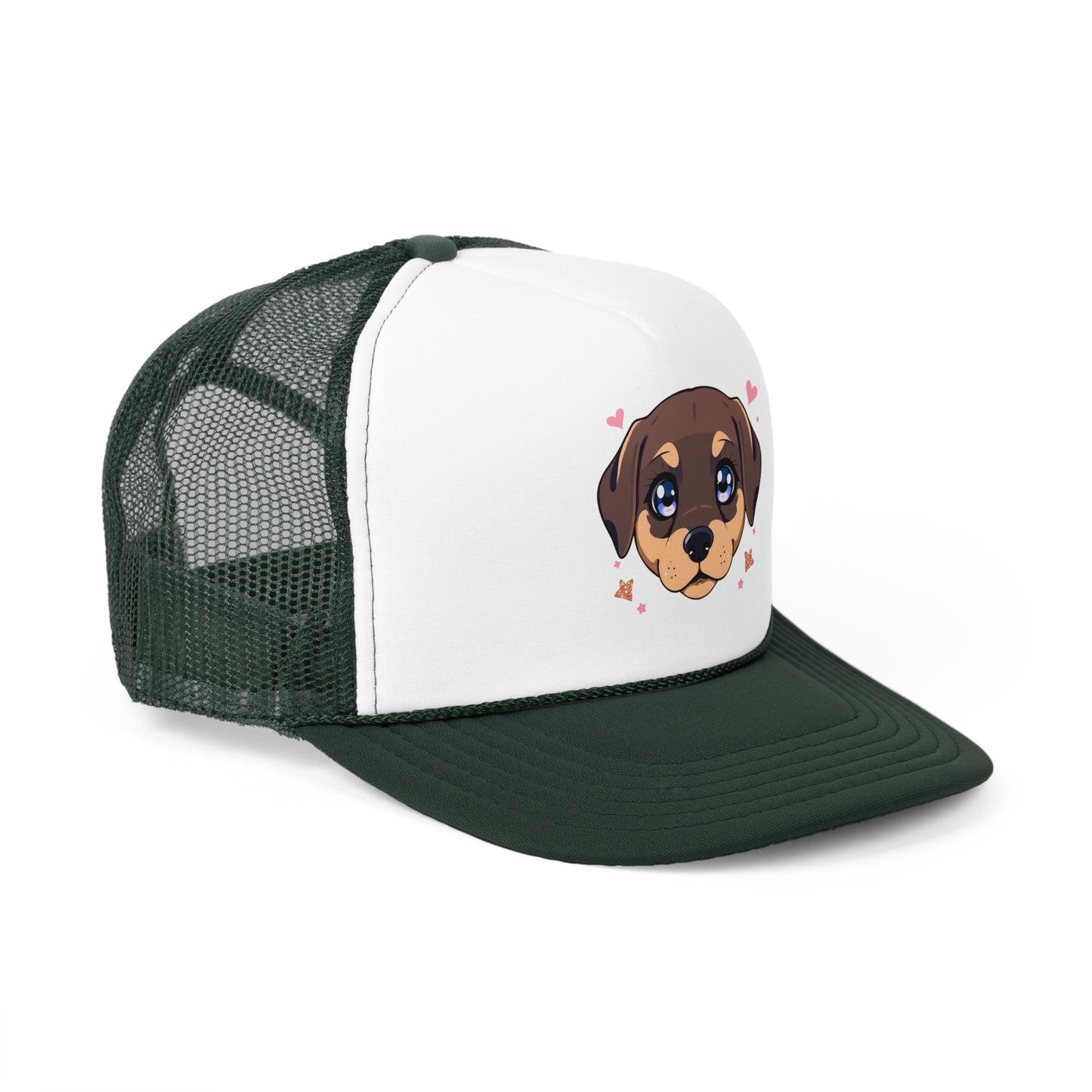 Kawaii Puppy Trucker Cap - Cute Anime Design with Hearts - Adorable Unisex Cap