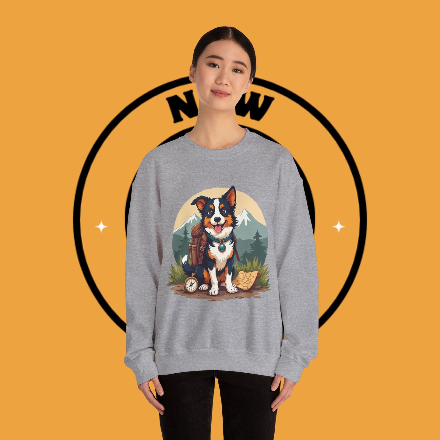 Adventure Dog Hiking Crewneck Sweatshirt - Mountain Explorer Border Collie Design | Outdoor Lover Gift