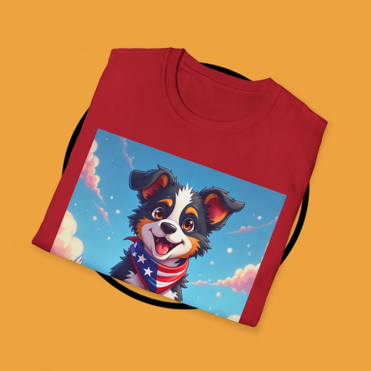 "All-American Champion Puppy" - Patriotic Hero Dog T-Shirt - Patriotic Puppy Dog T-Shirt - American Flag Bandana Champion Dog Tee | USA Pride Pet Lover Gift