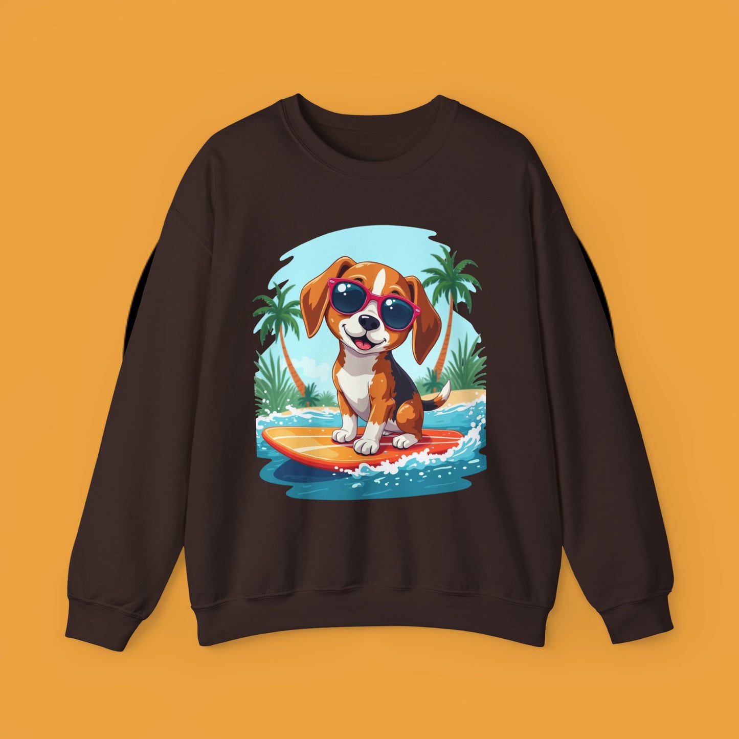Dog Lover Crewneck Sweatshirt - Beagle surfista - Cool Summer Beagle Surfboard Sweatshirt β Perfect for Beach Vibes!