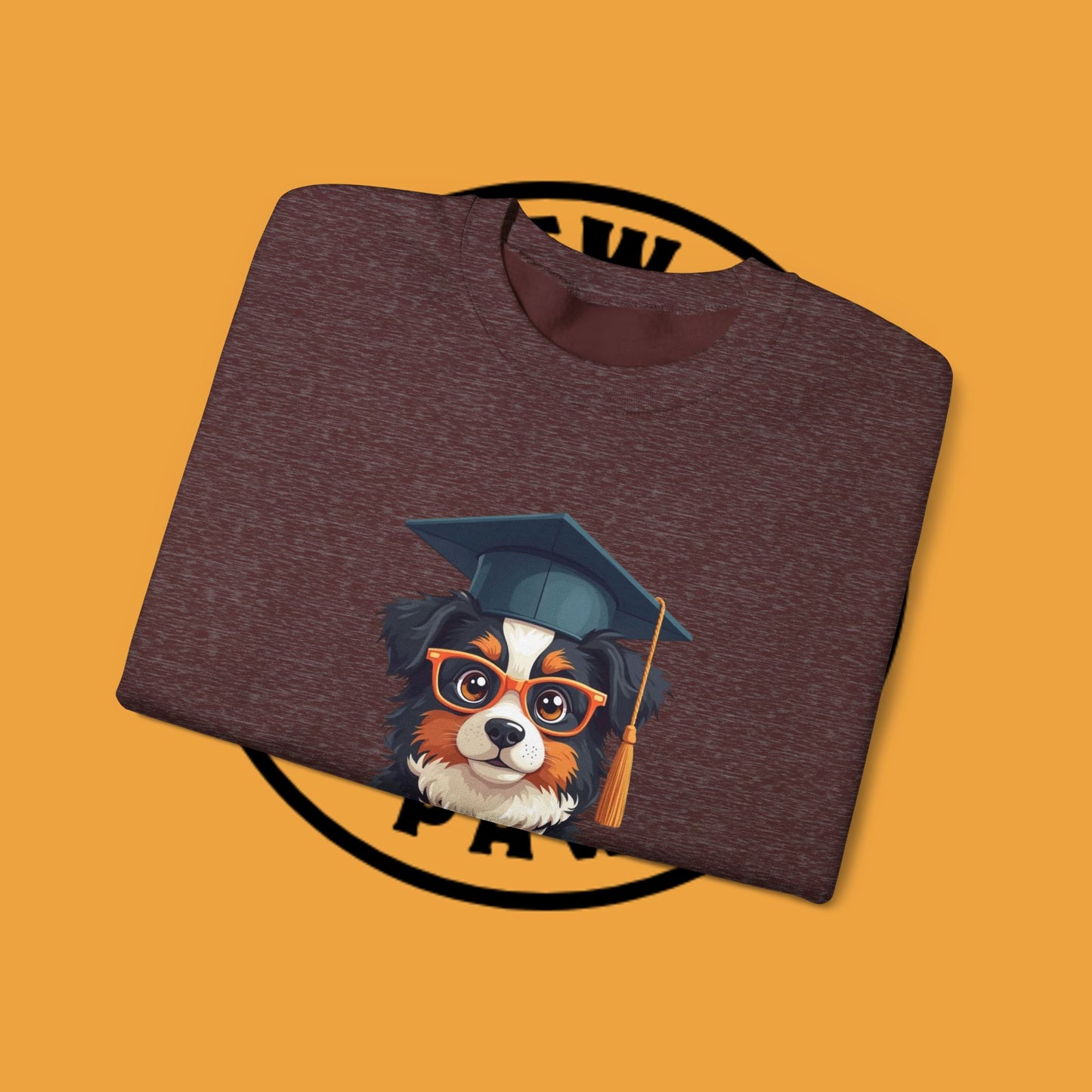 Graduation Dog Crewneck Sweatshirt - Smart Puppy Graduate Cap Books | Academic Achievement Gift