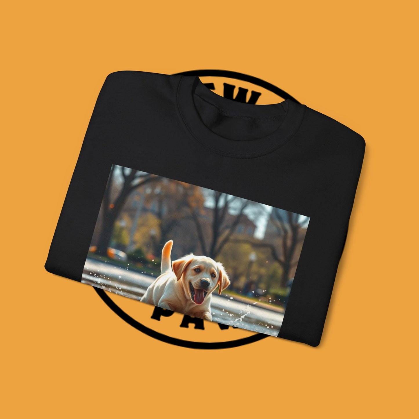 Unisex Dog Lover Crewneck Sweatshirt -Labrador Puppy Running in Water - Happy Dog Splashing in Puddle
