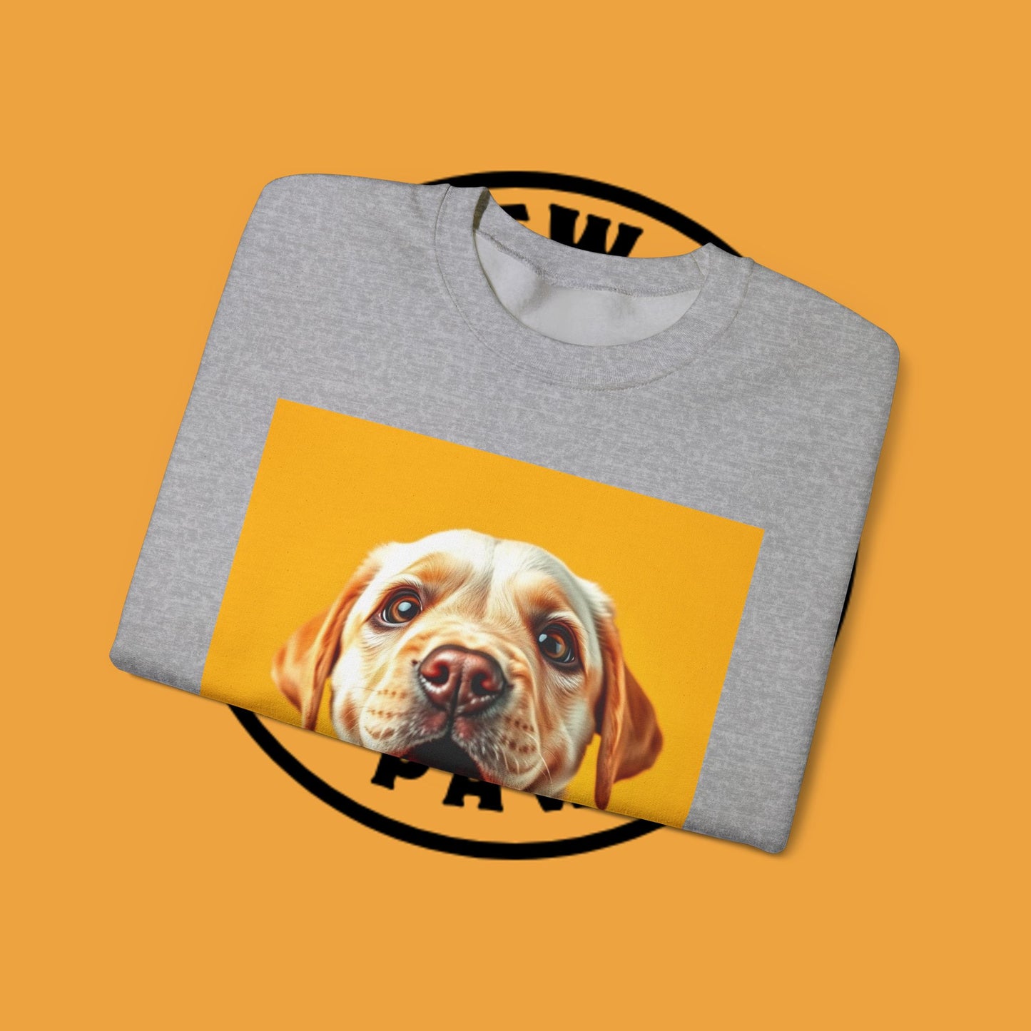 Unisex Dog Lover Crewneck Sweatshirt - Smiling Yellow Lab on vibrant yellow background