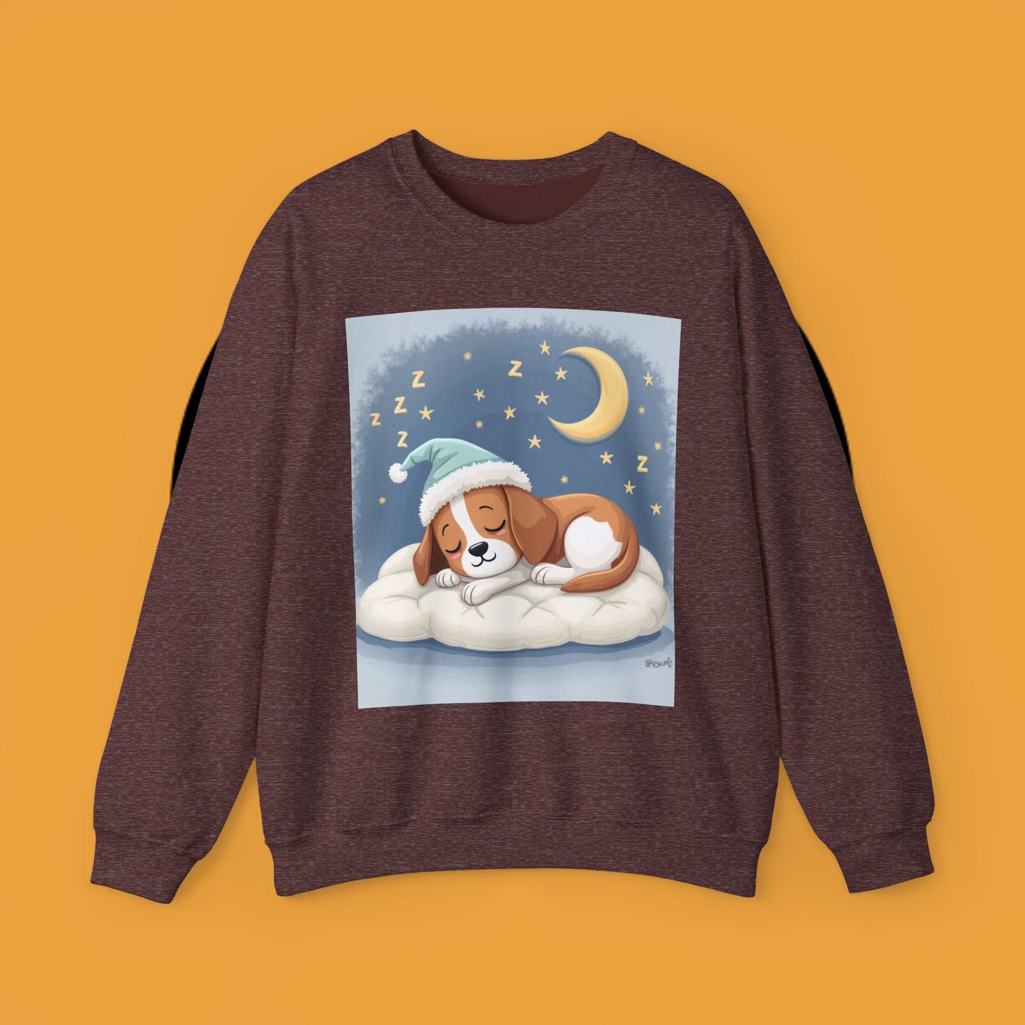 Sleeping Dog Crewneck Sweatshirt - Cute Beagle Design with Moon and Stars
