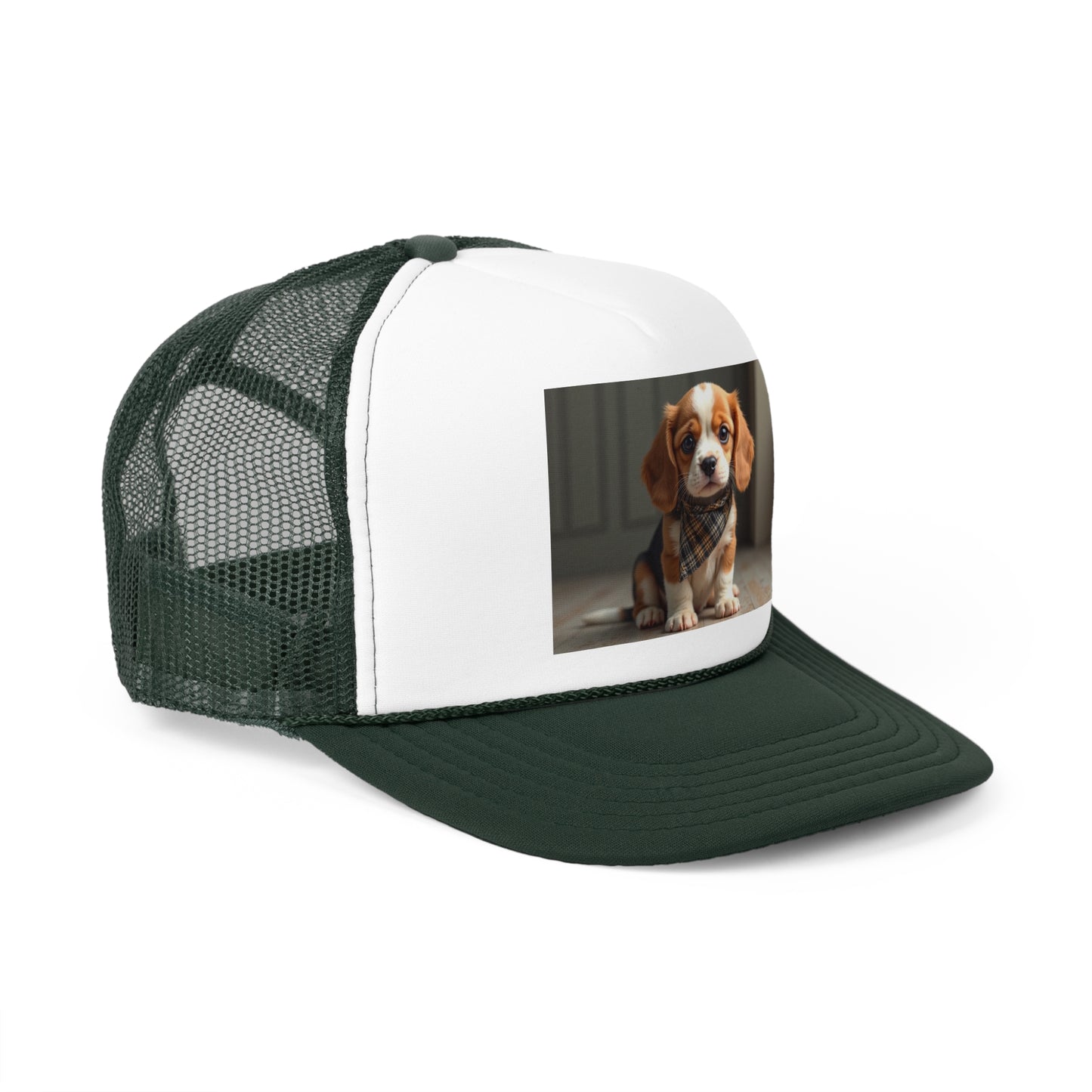 Stylish Beagle Puppy with Plaid Bandana Trucker Hat - Premium Dog Lover Cap - Adorable Dog Lover Unisex Cap